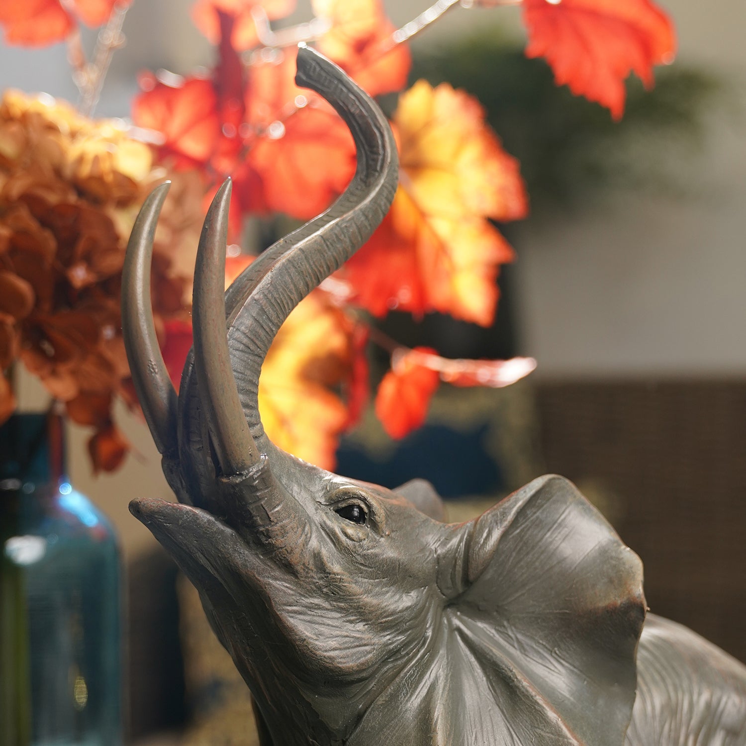 Brown Natural Finish Polyresin Elephant Figurine