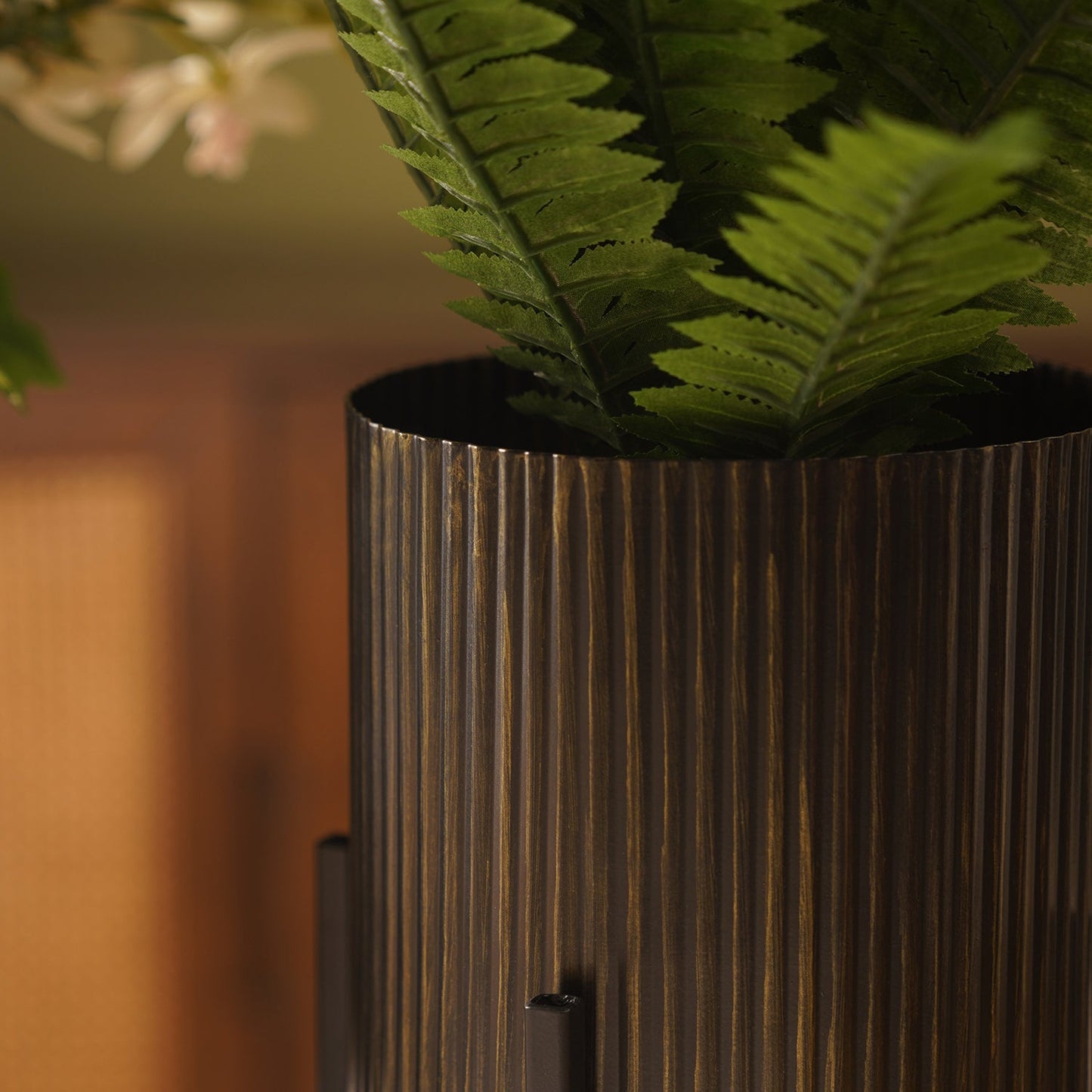 Brown Metal Textured Flower Pot with Stand - Small