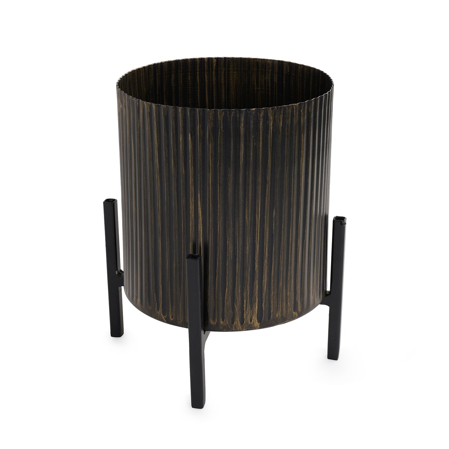 Brown Metal Textured Flower Pot with Stand - Small