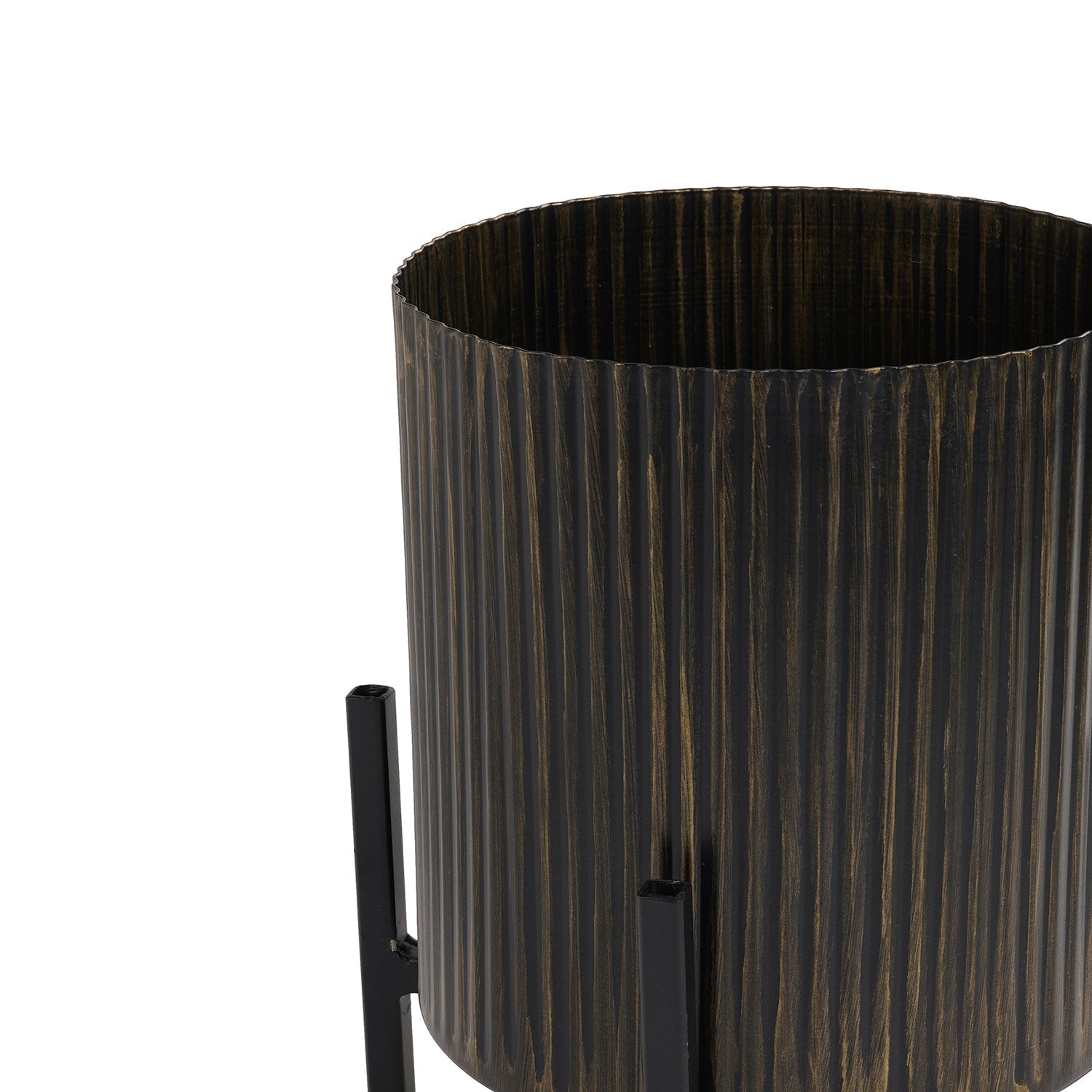 Brown Metal Textured Flower Pot with Stand - Small