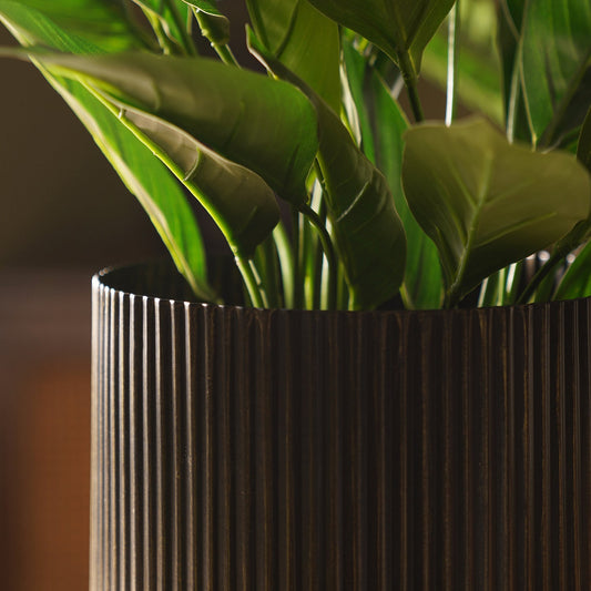 Brown Metal Textured Flower Pot with Stand - Medium