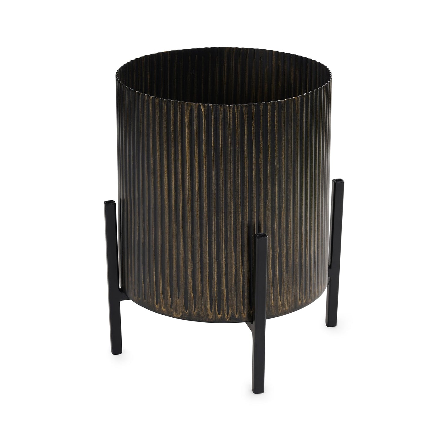 Brown Metal Textured Flower Pot with Stand - Medium
