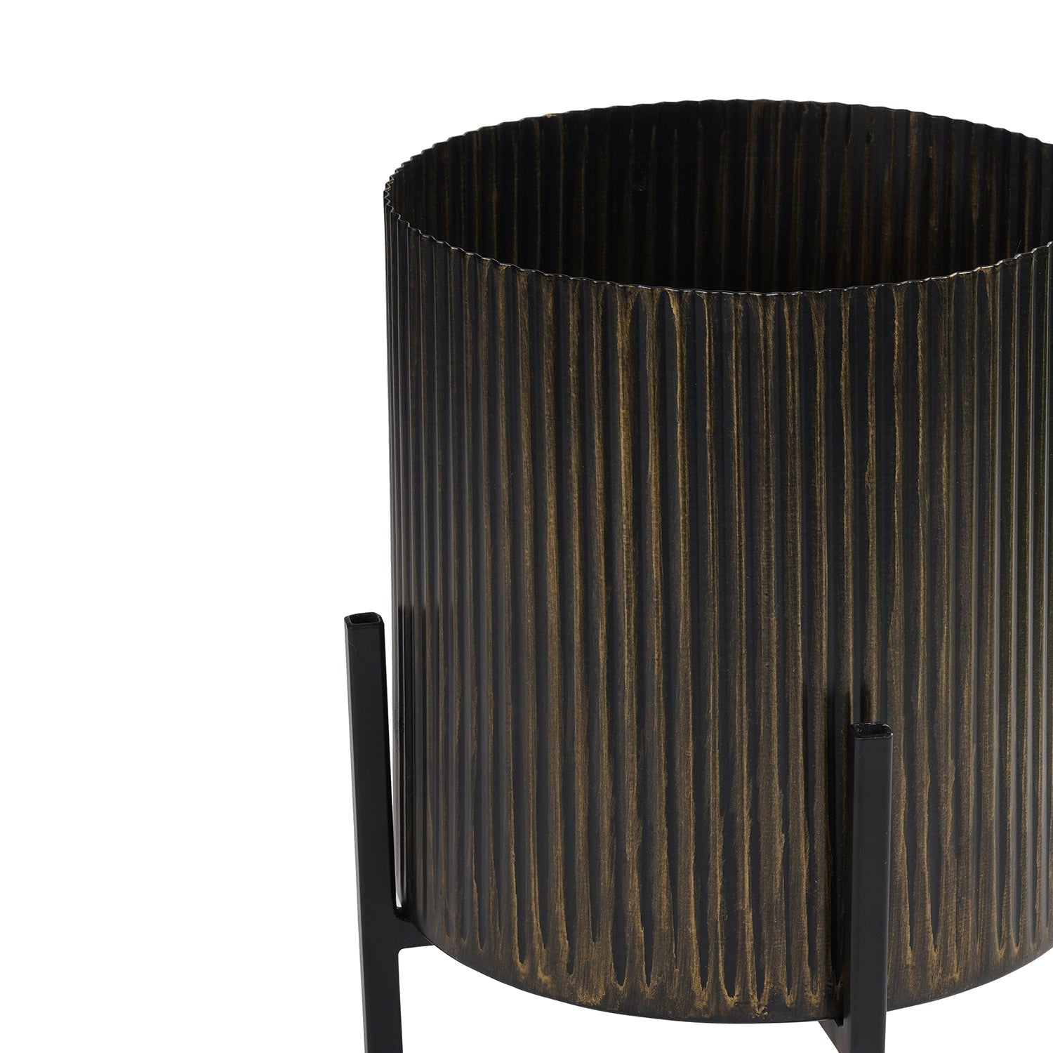 Brown Metal Textured Flower Pot with Stand - Medium