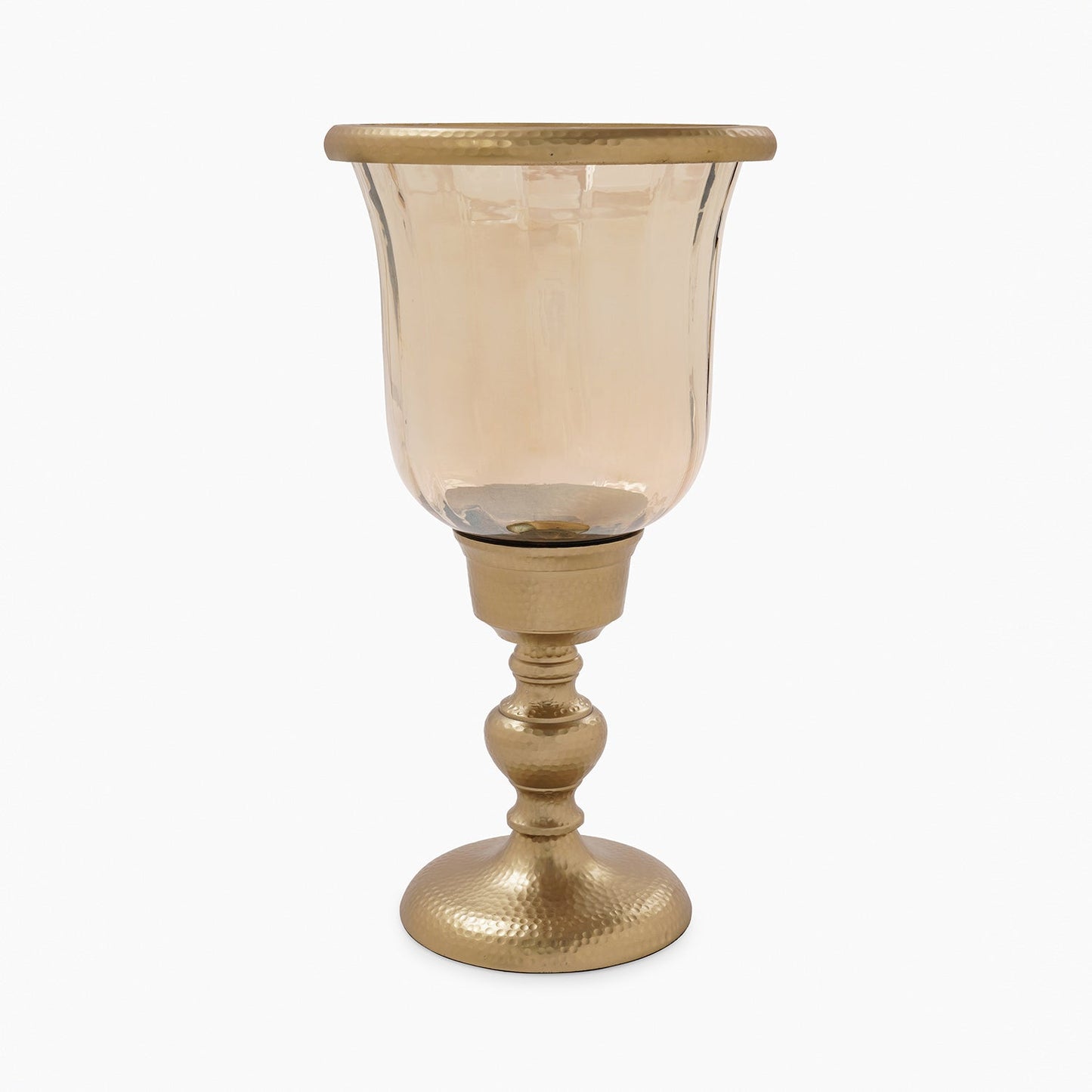 Amber & Gold Glass Hurricane Candle Holder