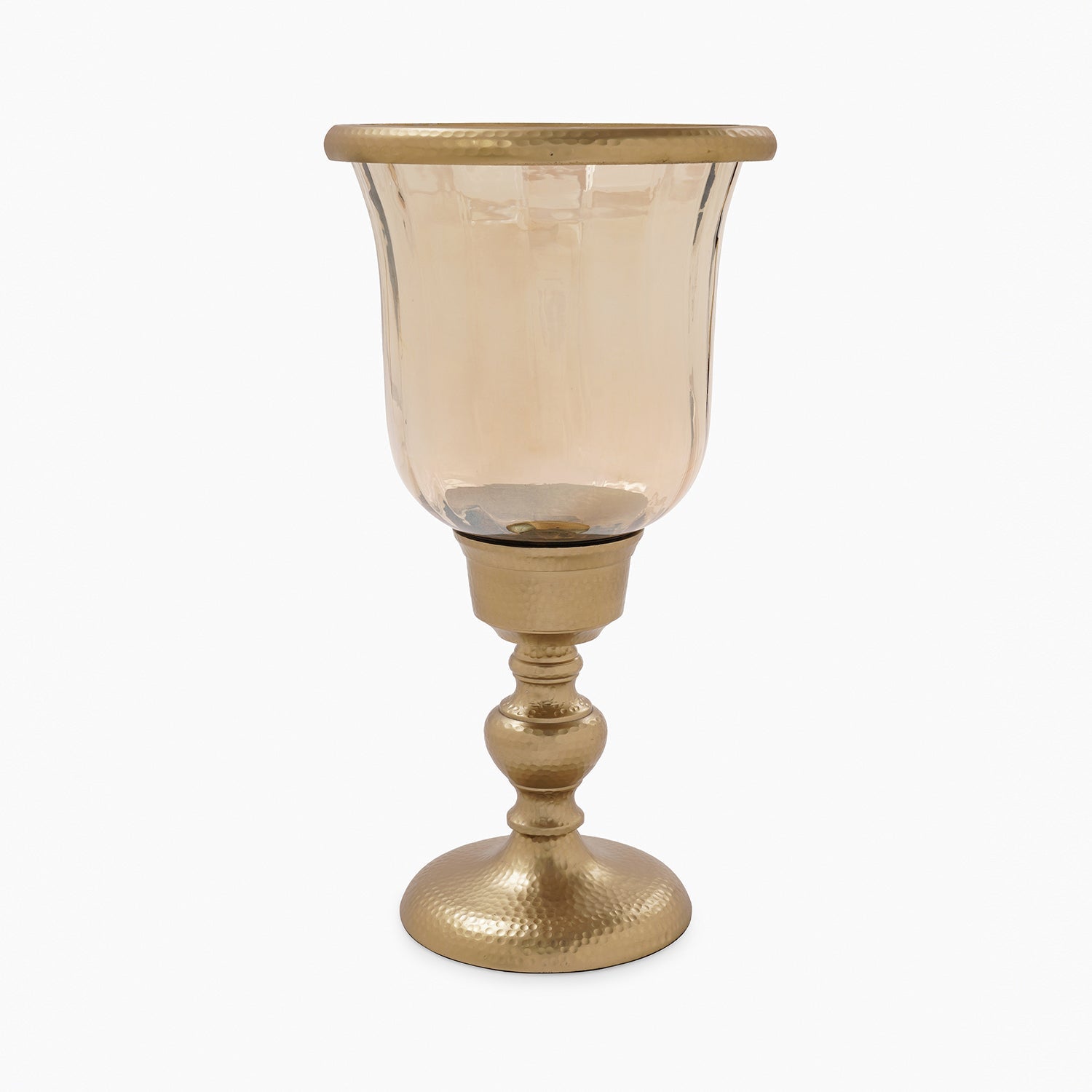 Amber & Gold Glass Hurricane Candle Holder