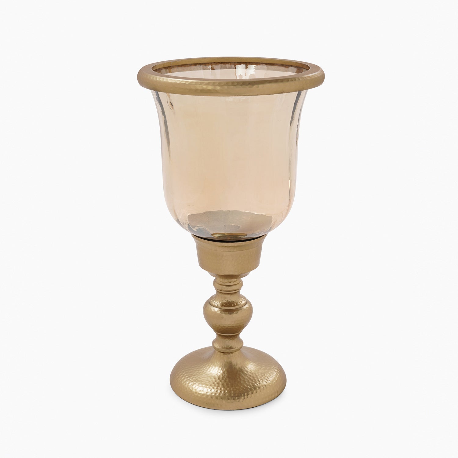 Amber & Gold Glass Hurricane Candle Holder