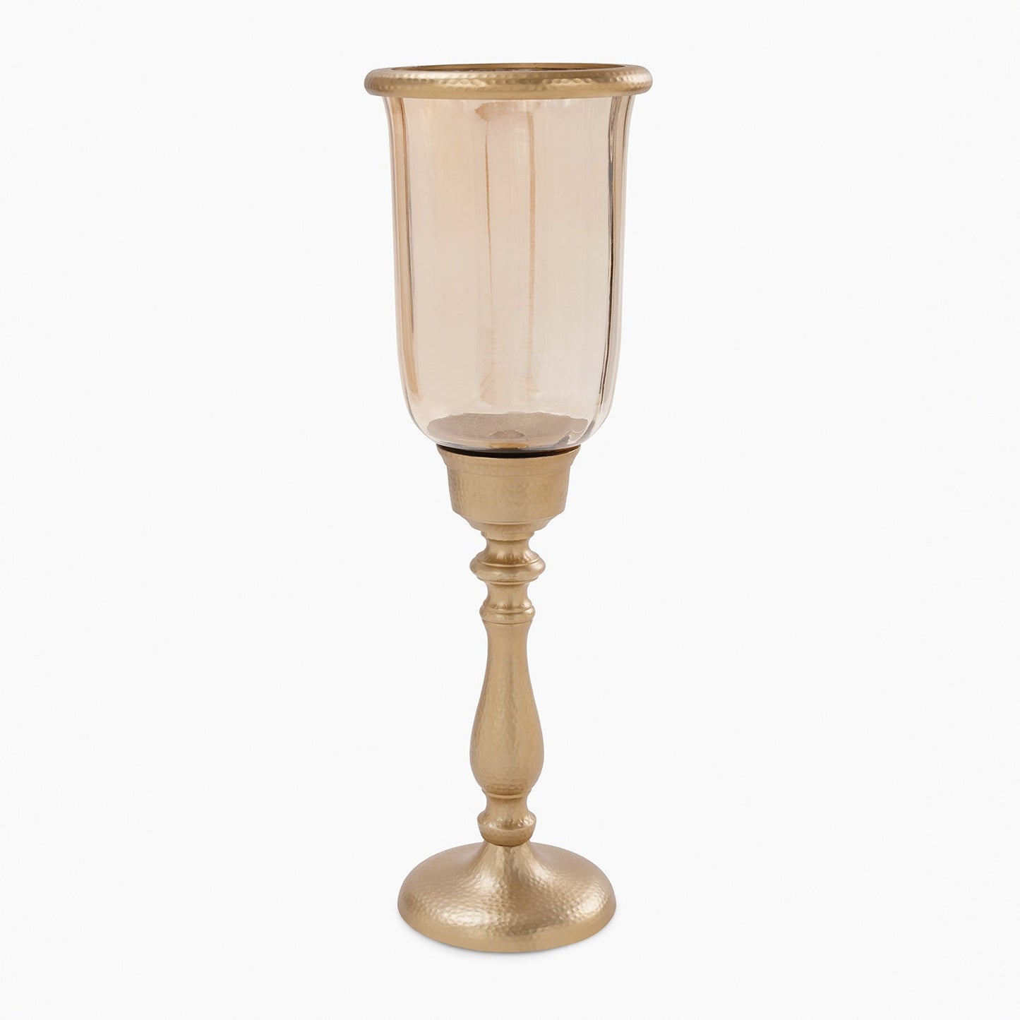 Amber & Gold Tall Hammered Glass Hurricane Candle Holder