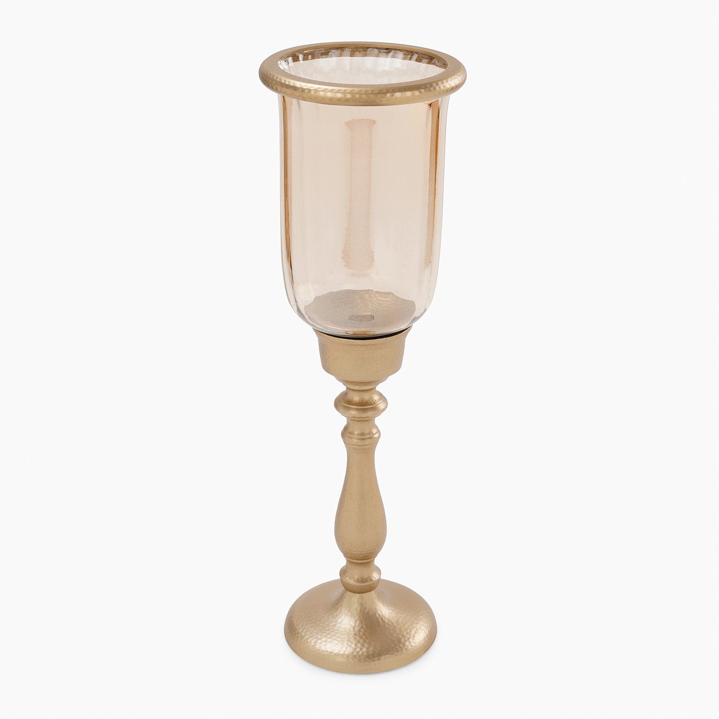Amber & Gold Tall Hammered Glass Hurricane Candle Holder