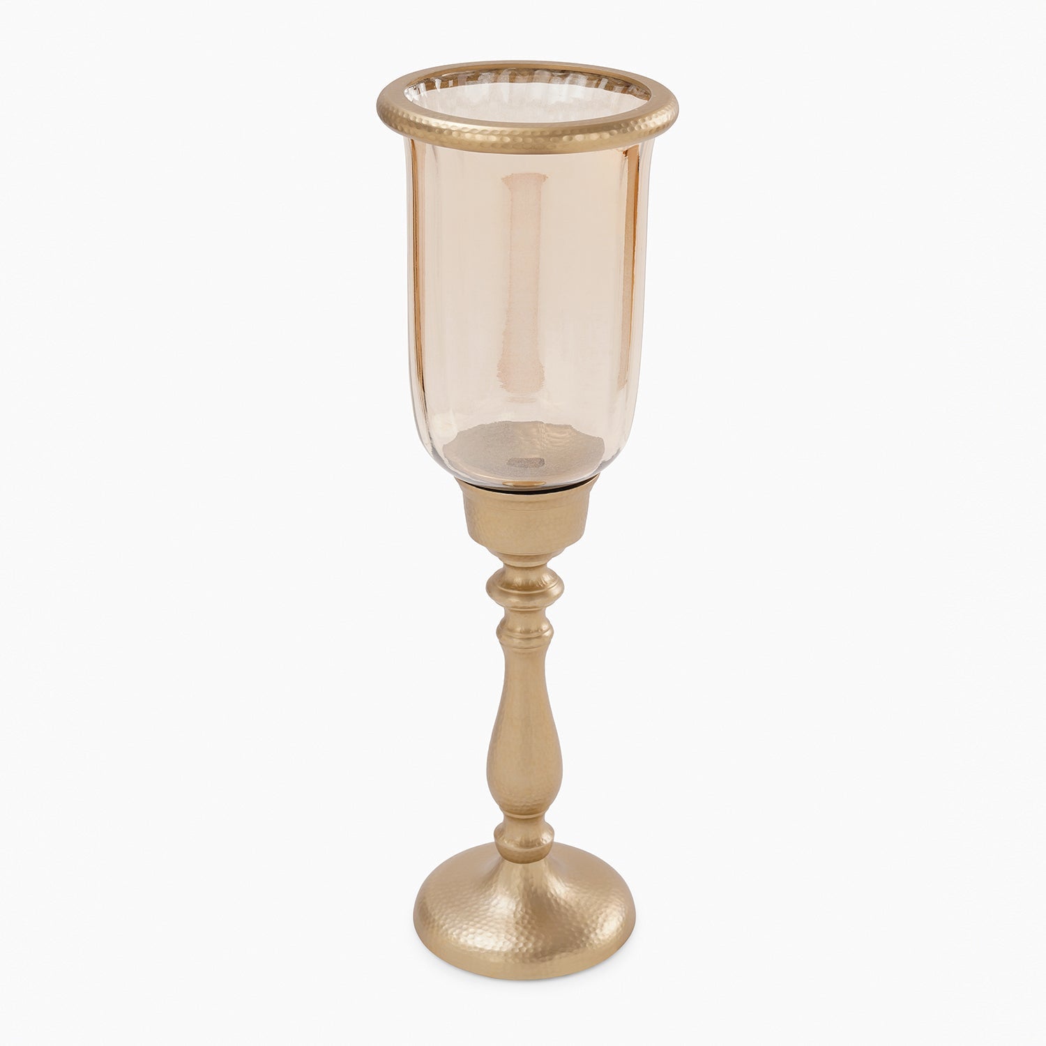 Amber & Gold Tall Hammered Glass Hurricane Candle Holder