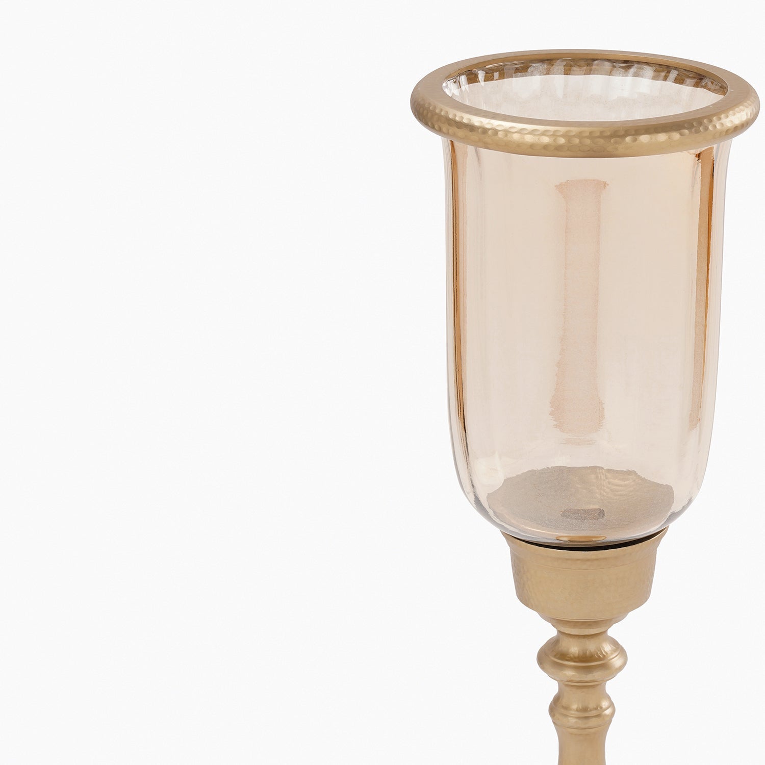 Amber & Gold Tall Hammered Glass Hurricane Candle Holder