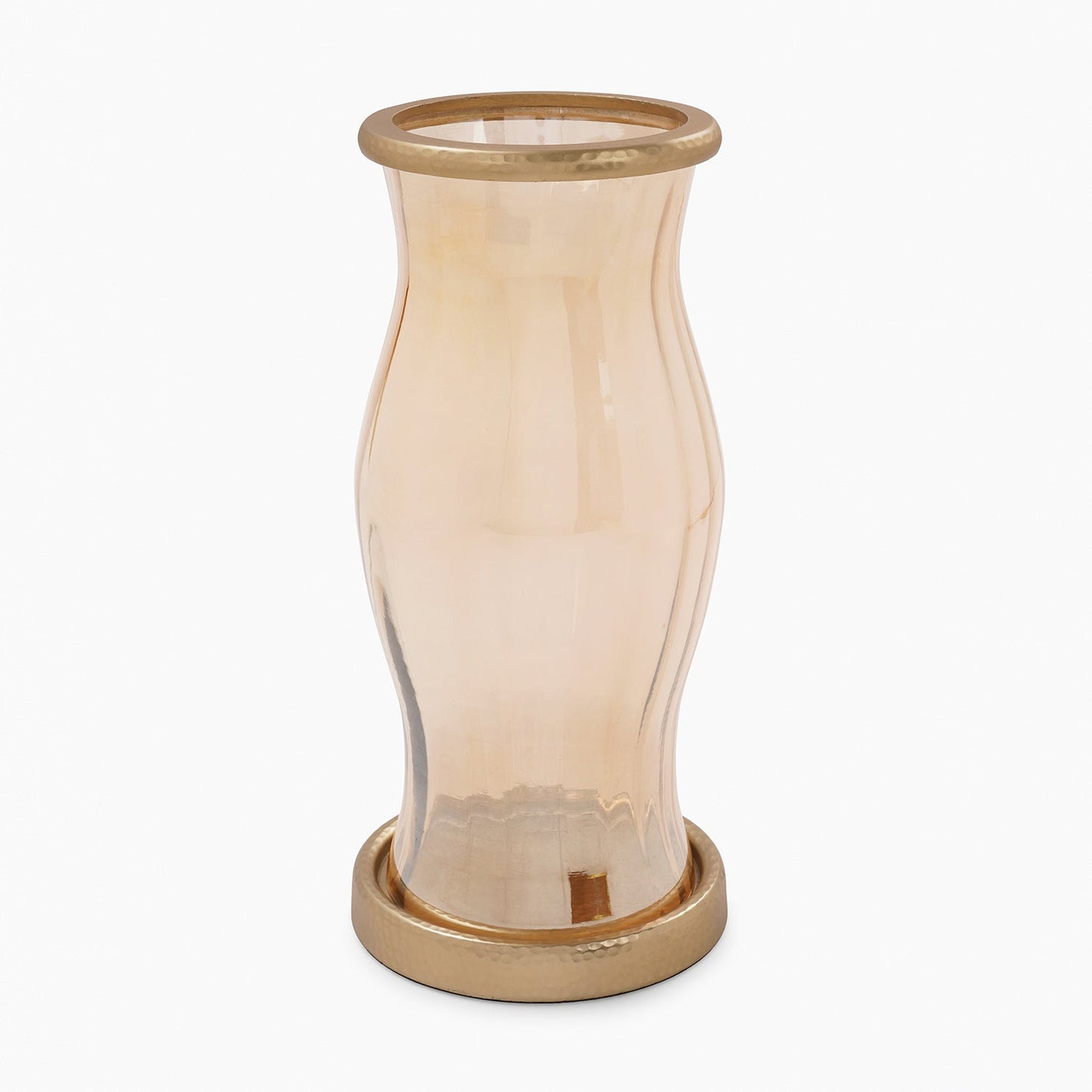 Amber & Gold Glass Hammered Hurricane with Metal Base