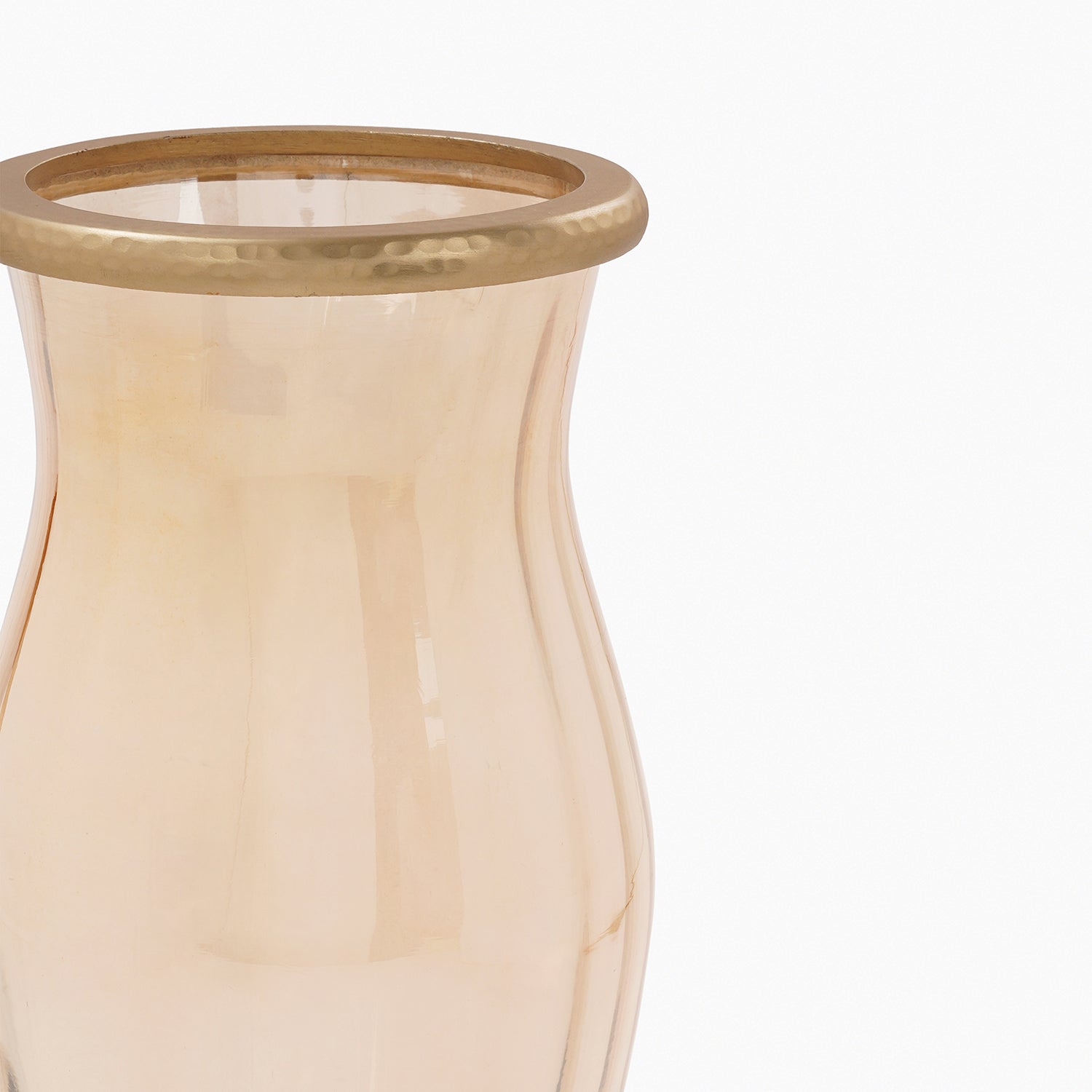 Amber & Gold Glass Hammered Hurricane with Metal Base