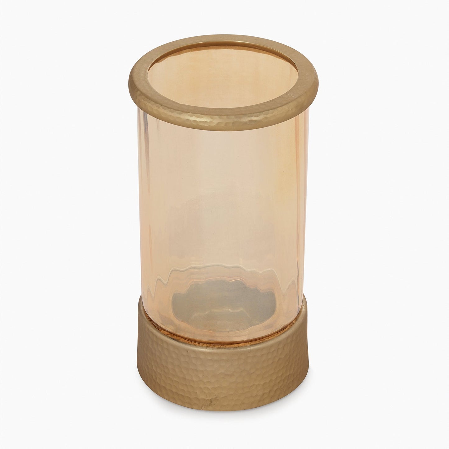 Amber & Gold Glass Candle Holder with Metal Base - Large