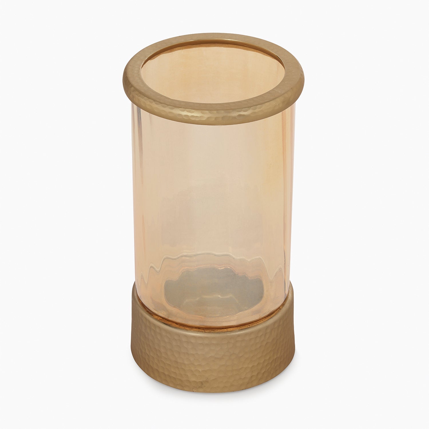 Amber & Gold Glass Candle Holder with Metal Base - Large