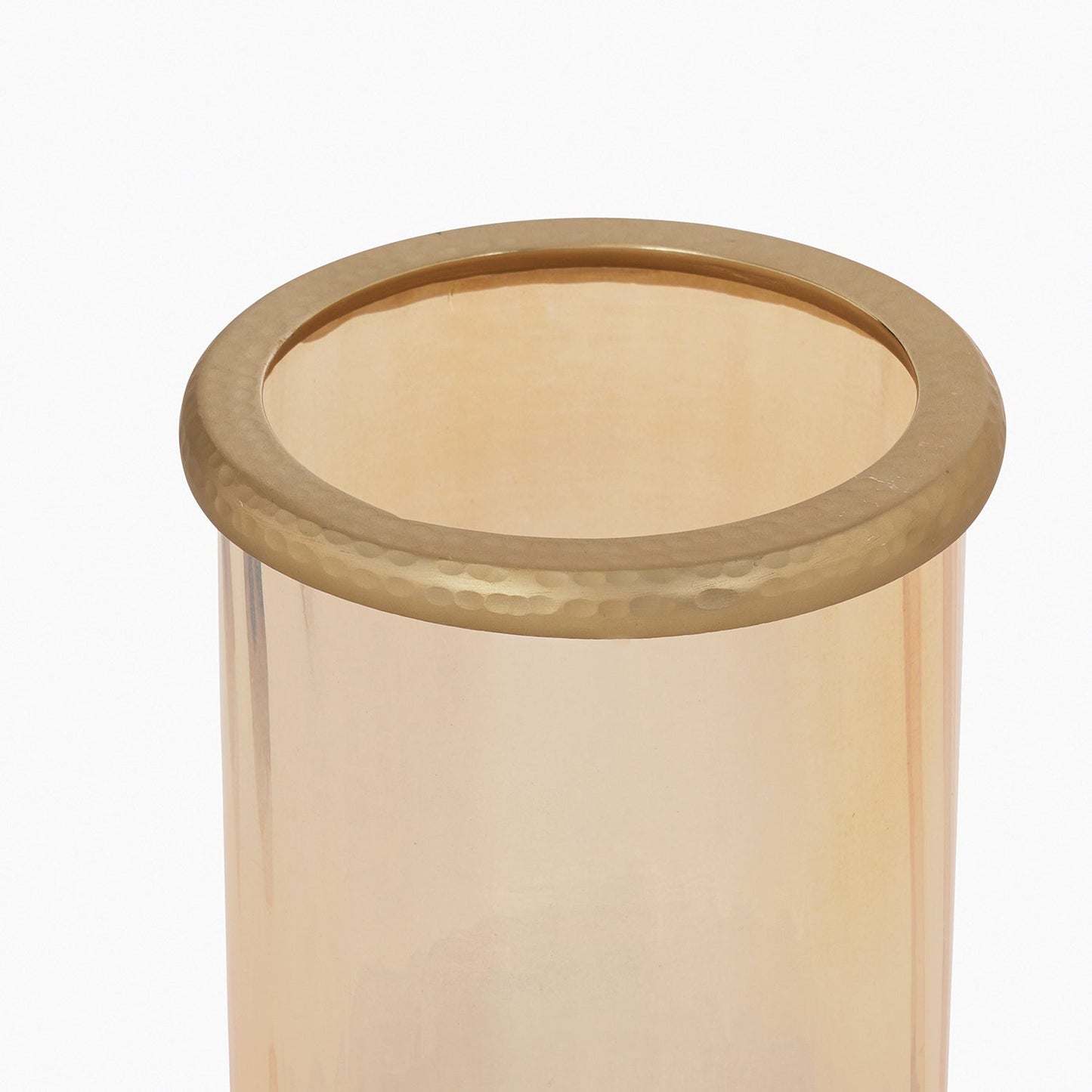 Amber & Gold Glass Candle Holder with Metal Base - Large