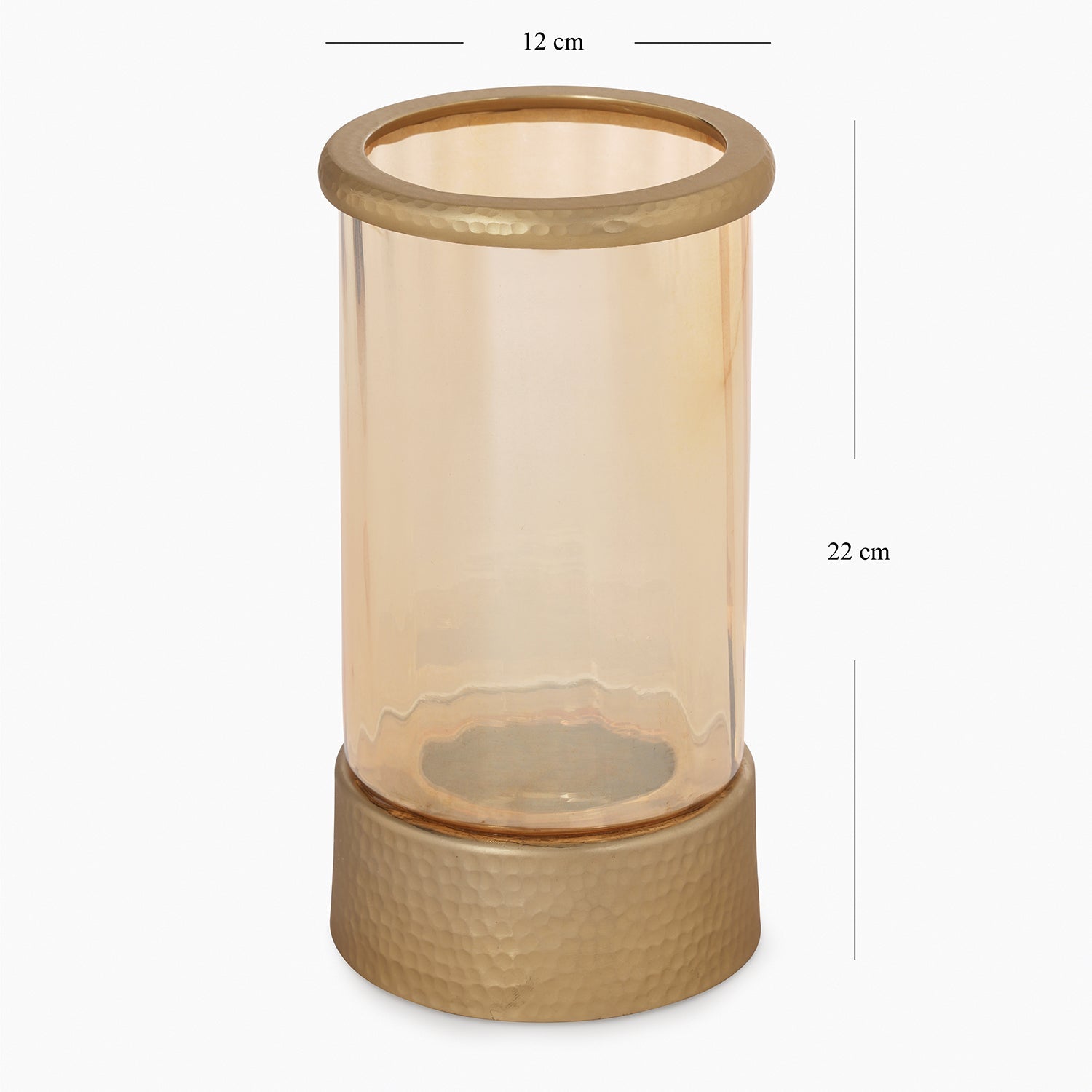 Amber & Gold Glass Candle Holder with Metal Base - Large