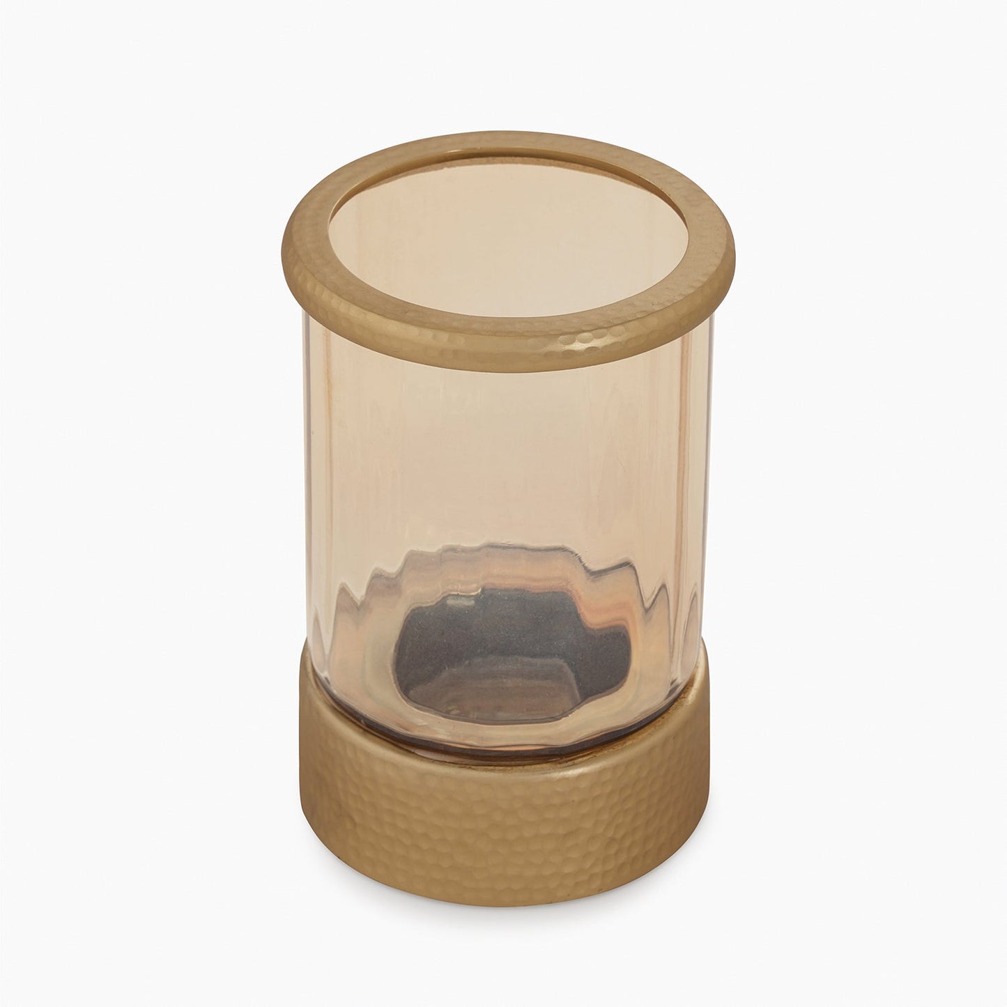 Amber & Gold Glass Candle Holder with Metal Base - Small