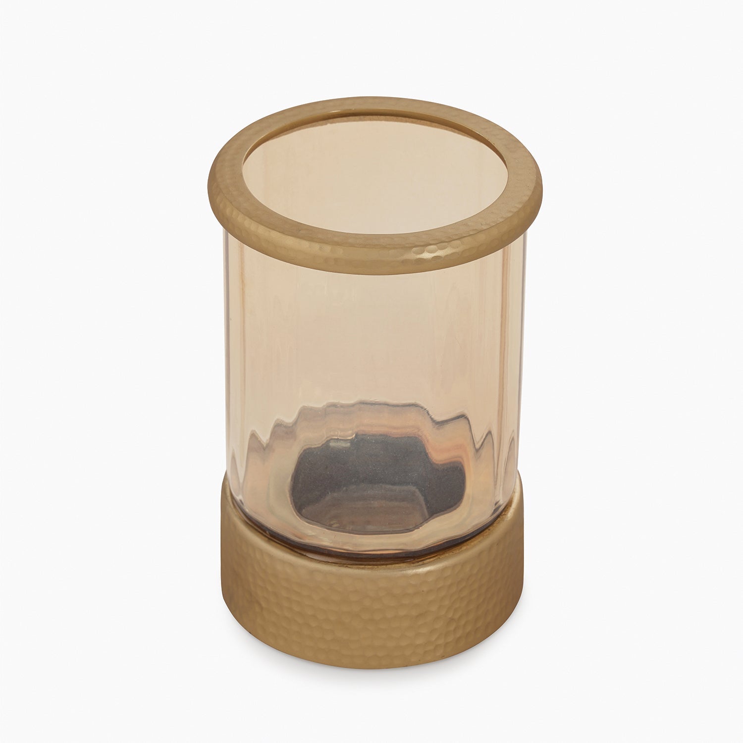 Amber & Gold Glass Candle Holder with Metal Base - Small