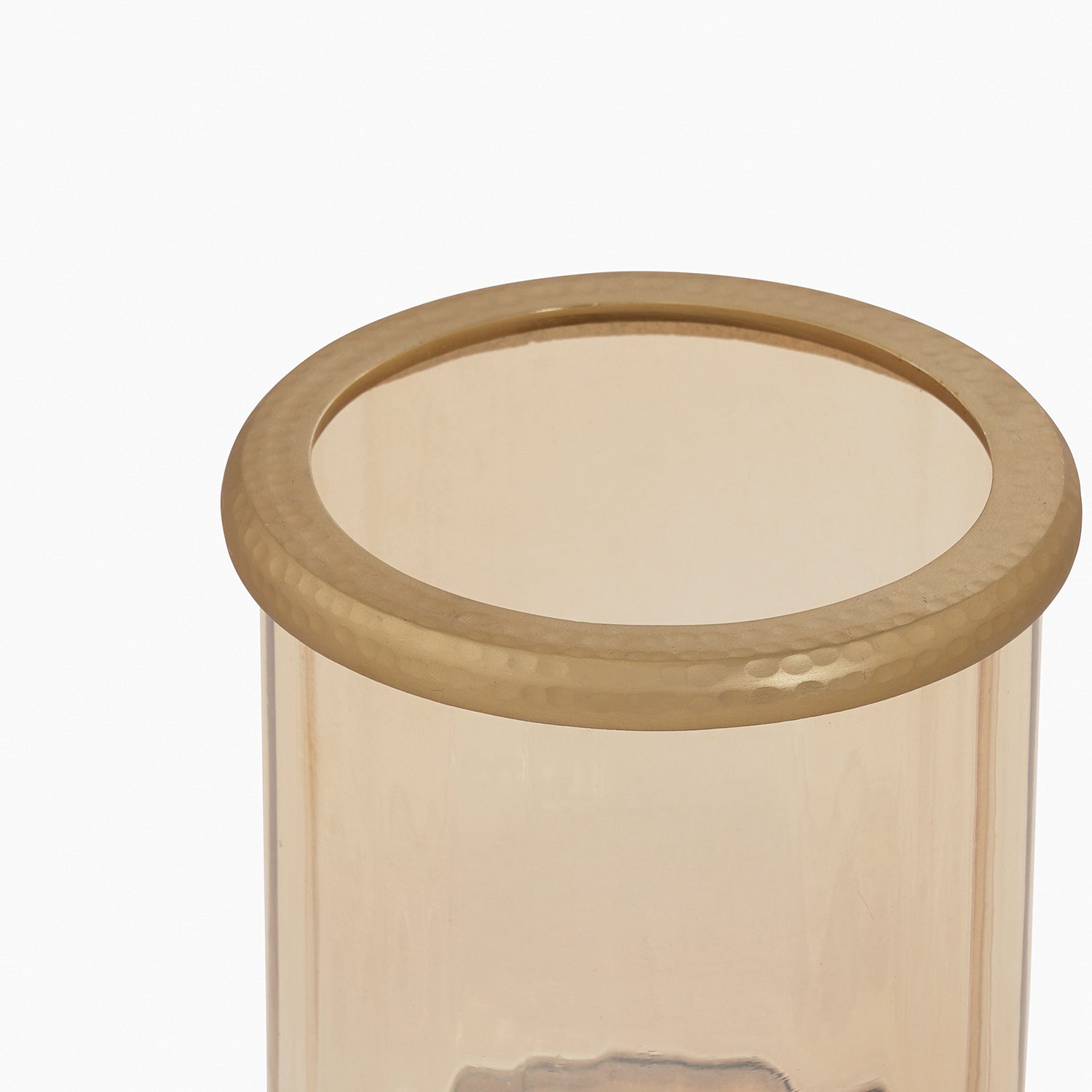 Amber & Gold Glass Candle Holder with Metal Base - Small