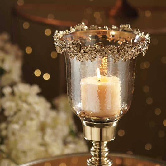 Amber & Gold Glass Hammered Candle Holder - Small