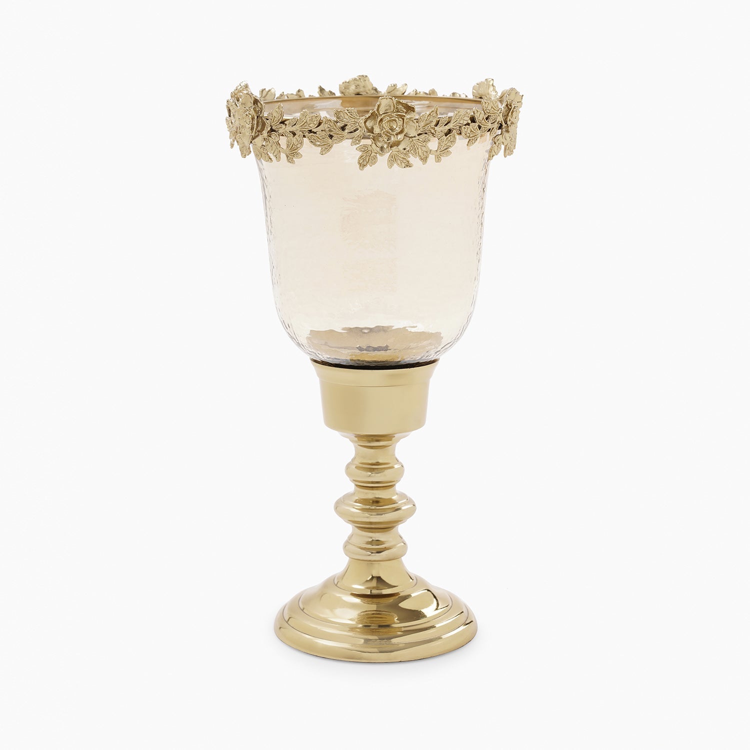 Amber & Gold Glass Hammered Candle Holder - Small