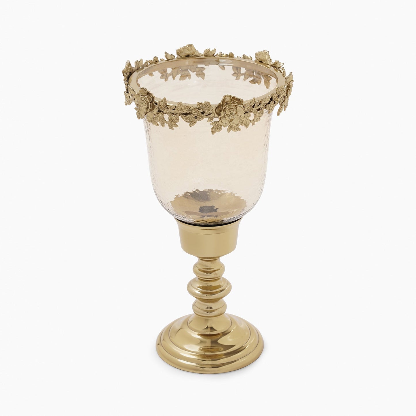 Amber & Gold Glass Hammered Candle Holder - Small