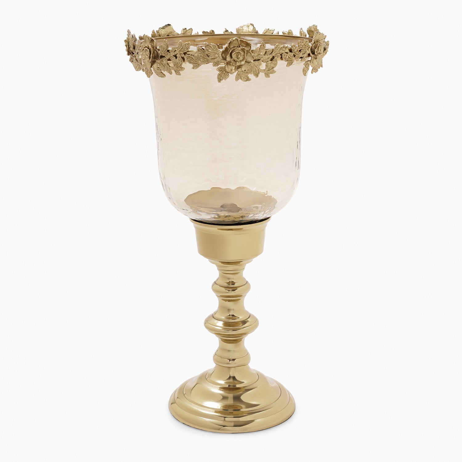 Amber & Gold Glass Hammered Candle Holder - Large