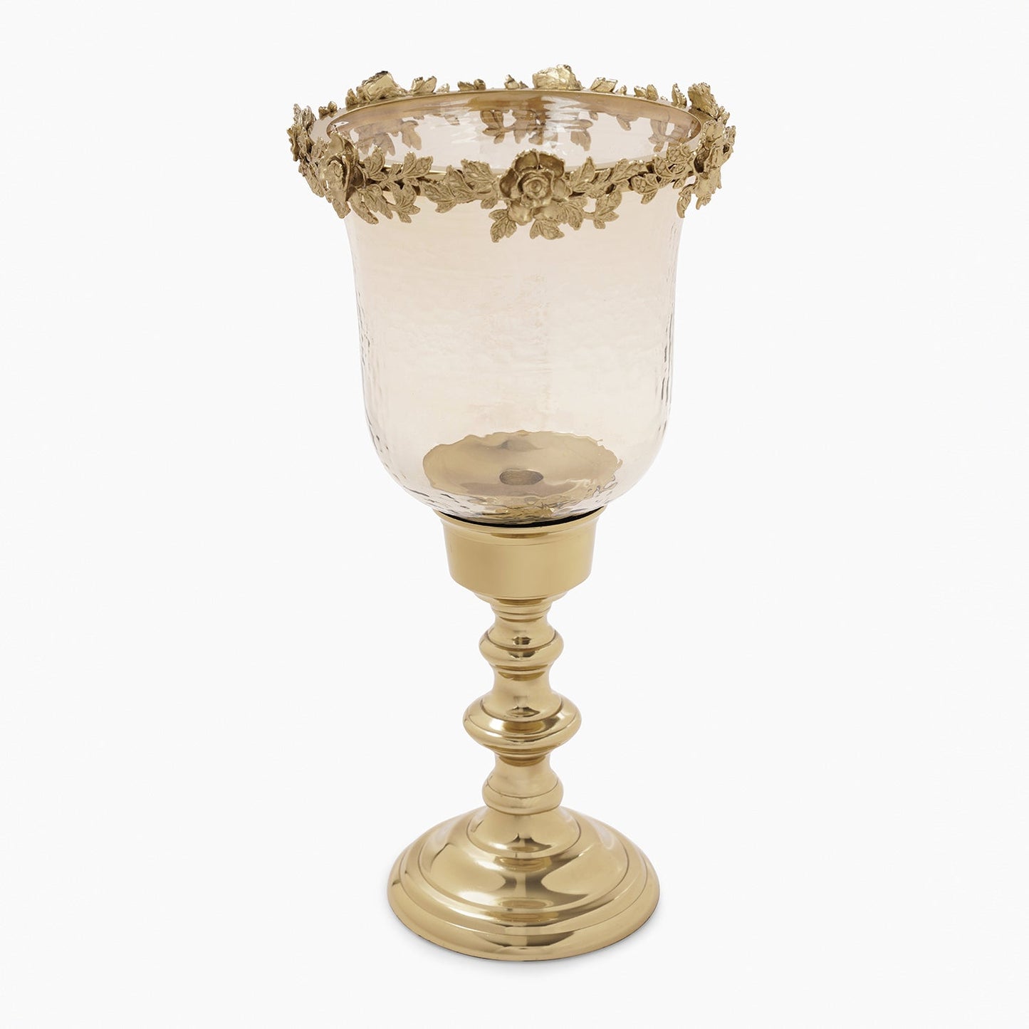 Amber & Gold Glass Hammered Candle Holder - Large