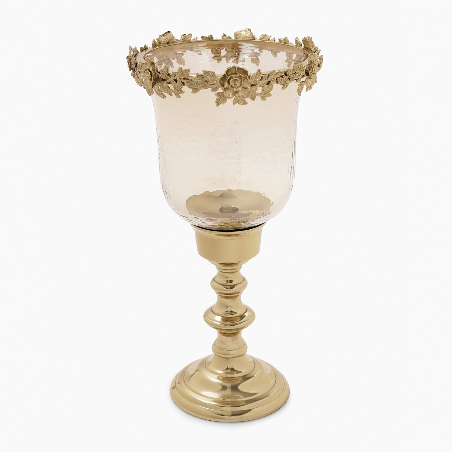 Amber & Gold Glass Hammered Candle Holder - Large