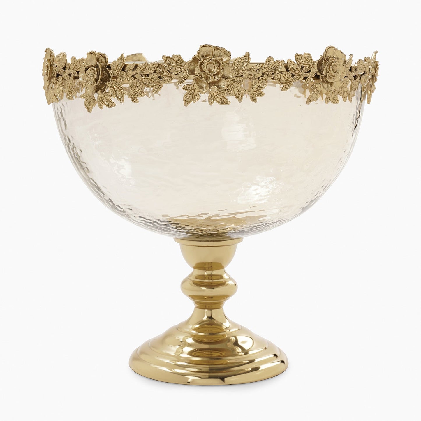 Amber & Gold Glass Hammered Bowl with Stand - Large