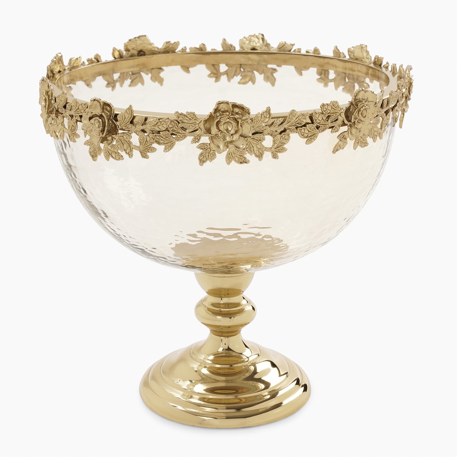 Amber & Gold Glass Hammered Bowl with Stand - Large