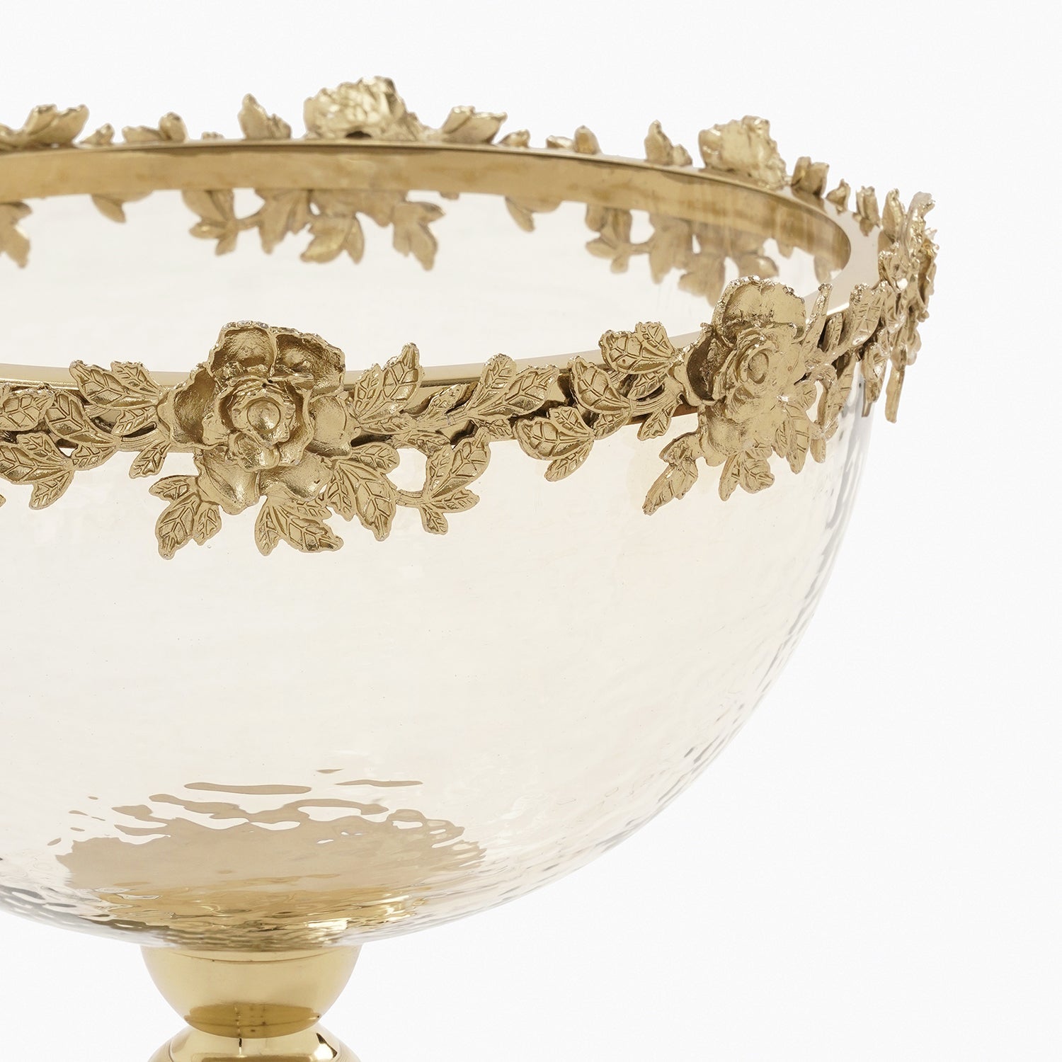 Amber & Gold Glass Hammered Bowl with Stand - Large