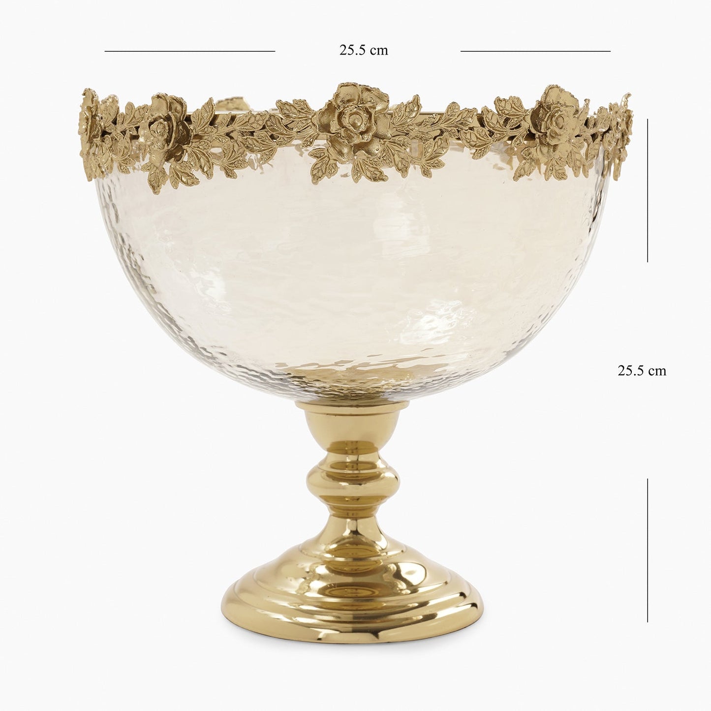 Amber & Gold Glass Hammered Bowl with Stand - Large