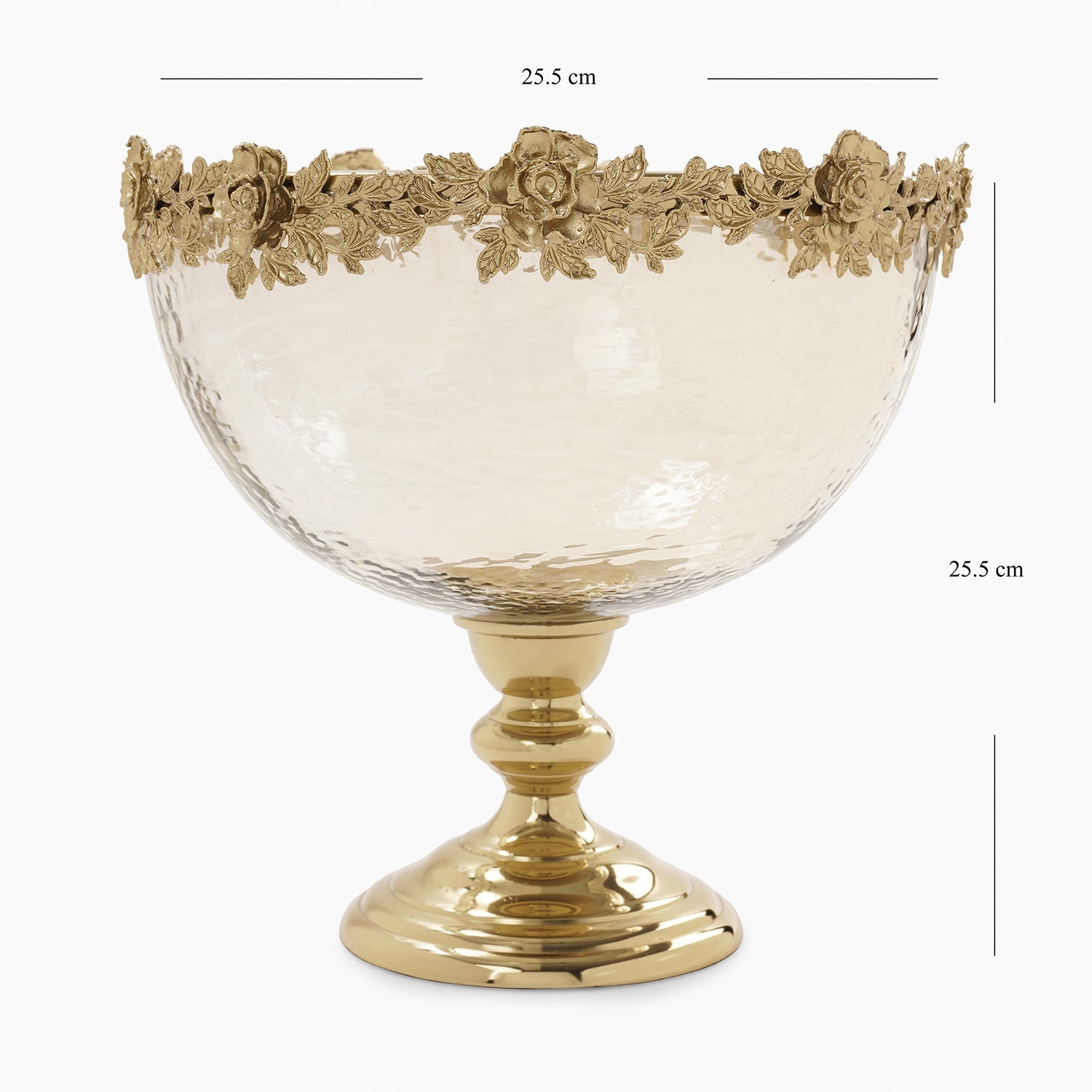 Amber & Gold Glass Hammered Bowl with Stand - Large