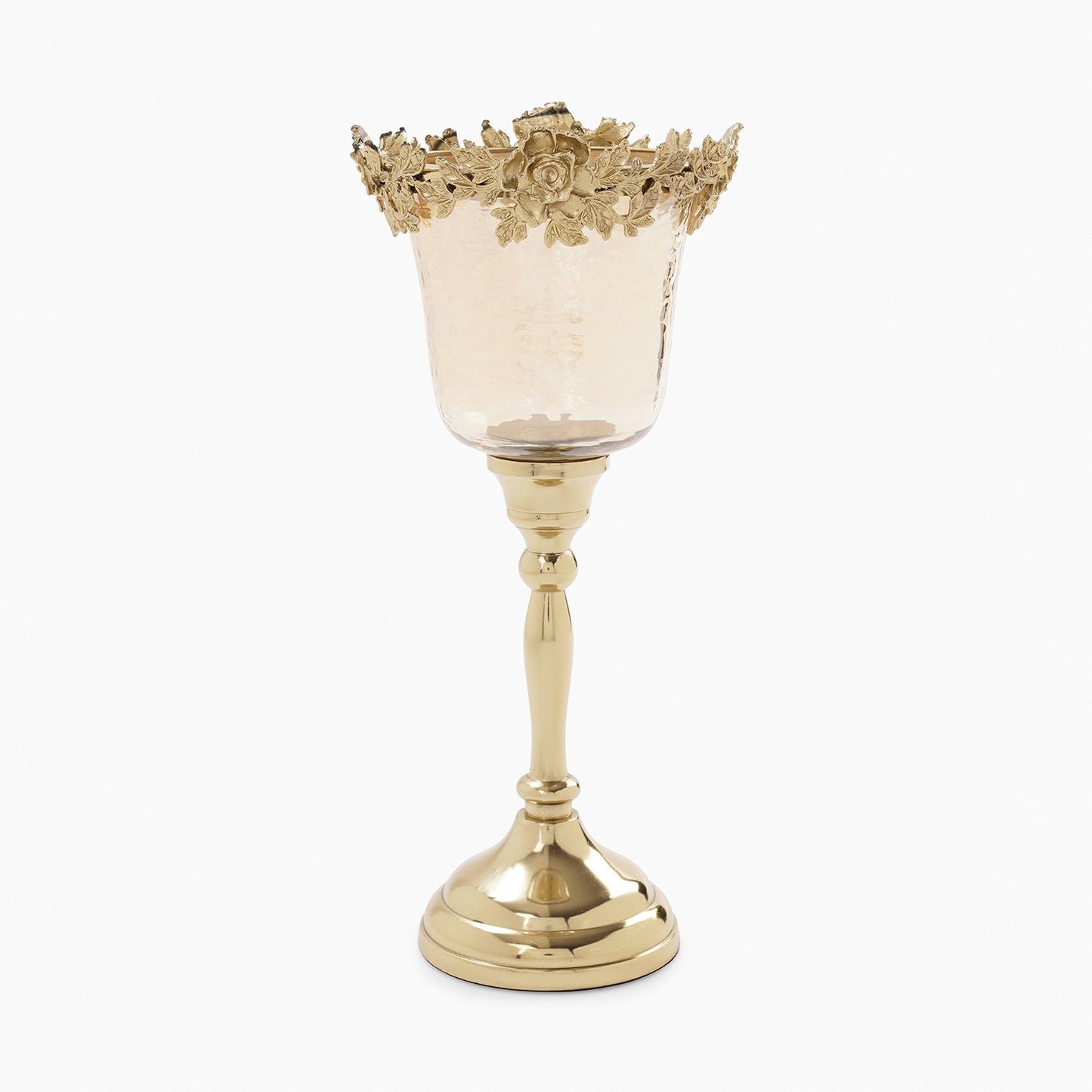 Amber & Gold Hammered Candle Holder with Stand - Small