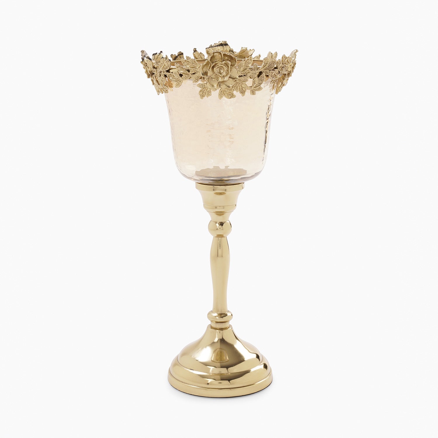 Amber & Gold Hammered Candle Holder with Stand - Small