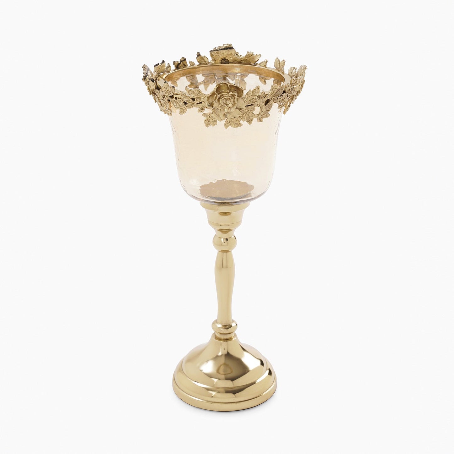 Amber & Gold Hammered Candle Holder with Stand - Small