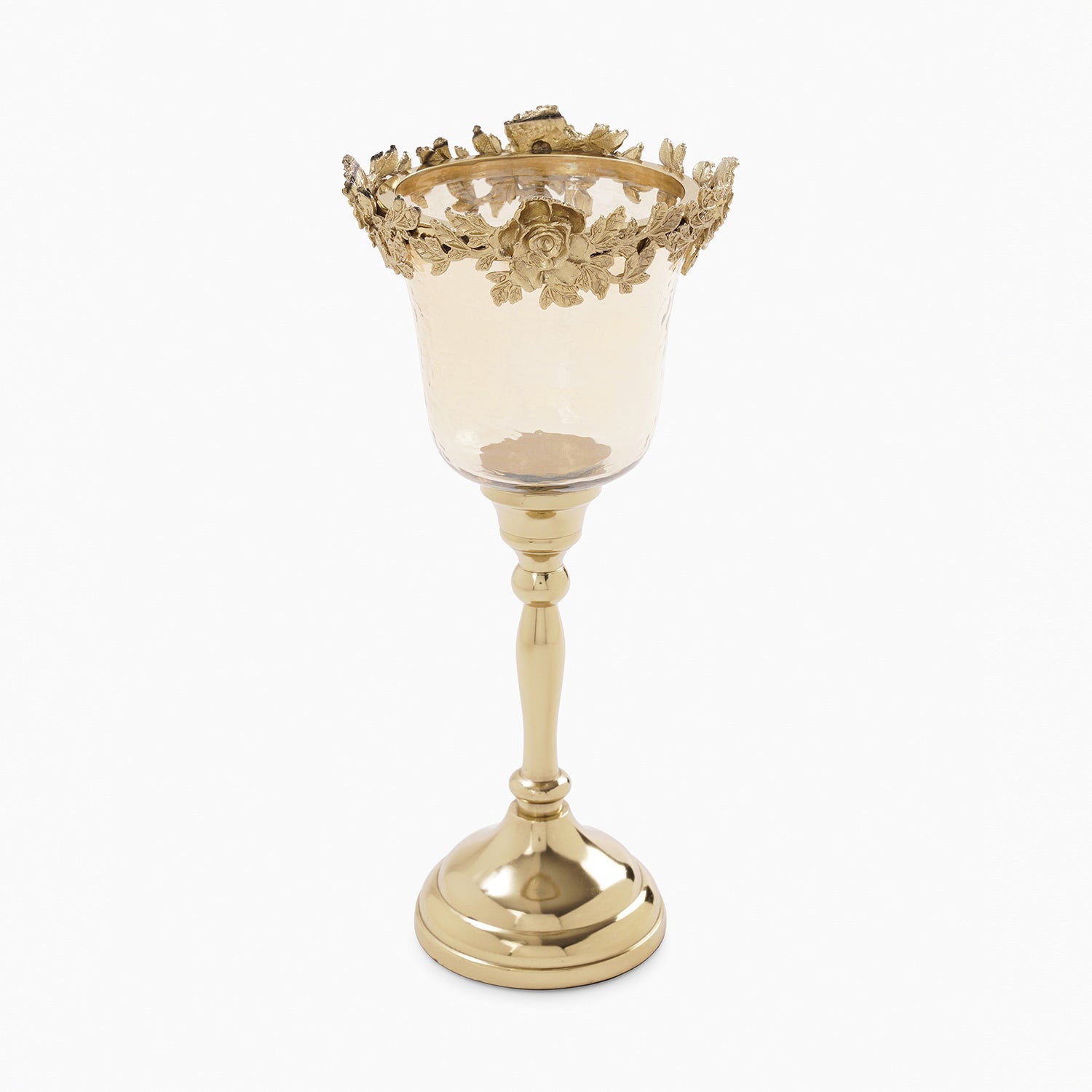 Amber & Gold Hammered Candle Holder with Stand - Small