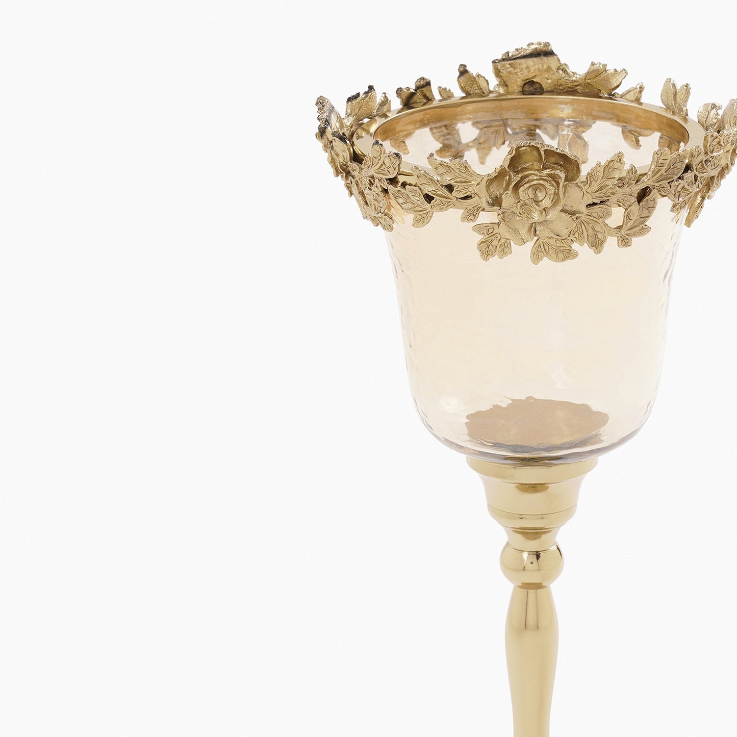 Amber & Gold Hammered Candle Holder with Stand - Small