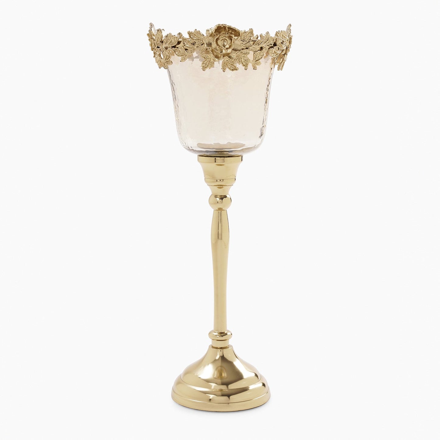Amber & Gold Hammered Candle Holder with Stand - Large