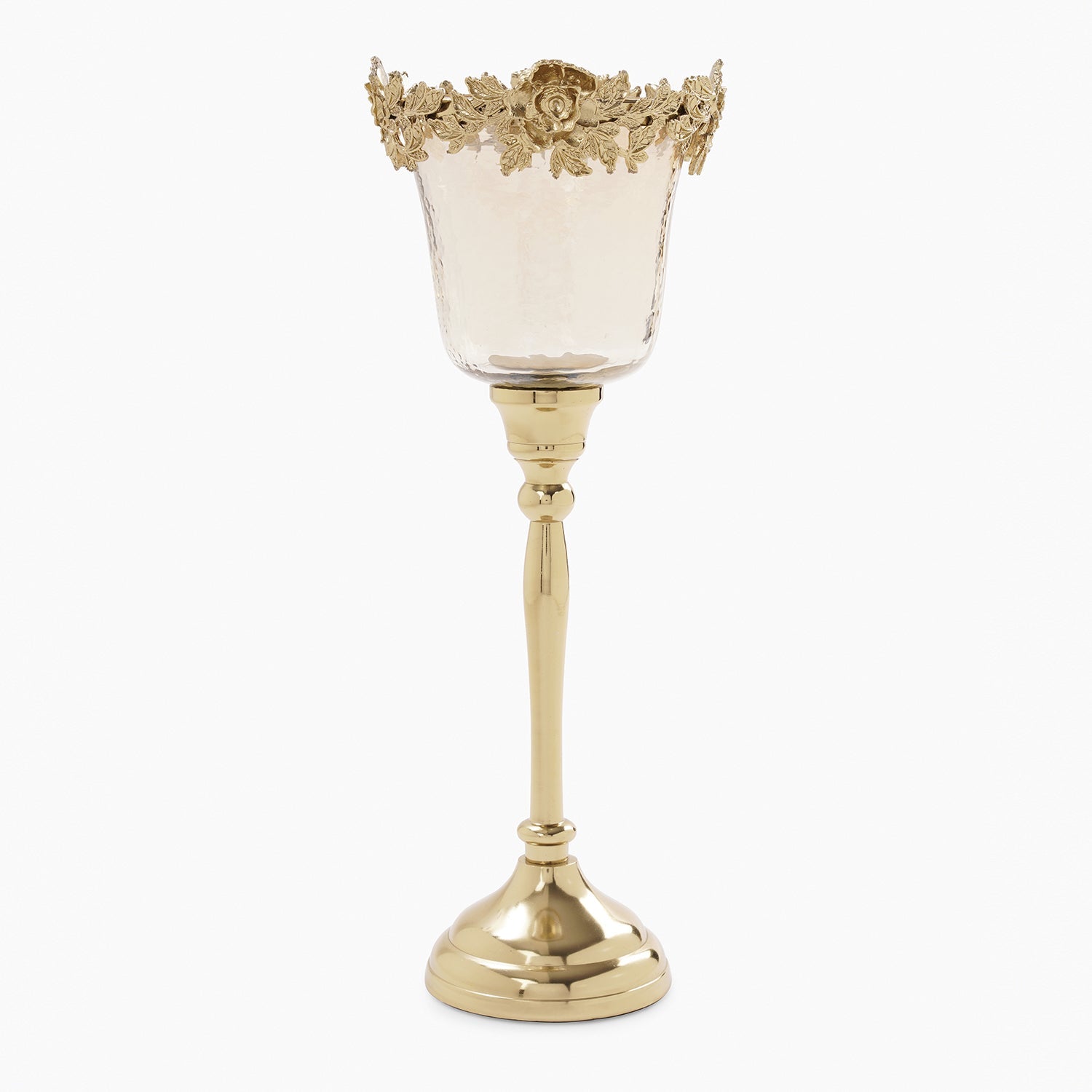 Amber & Gold Hammered Candle Holder with Stand - Large