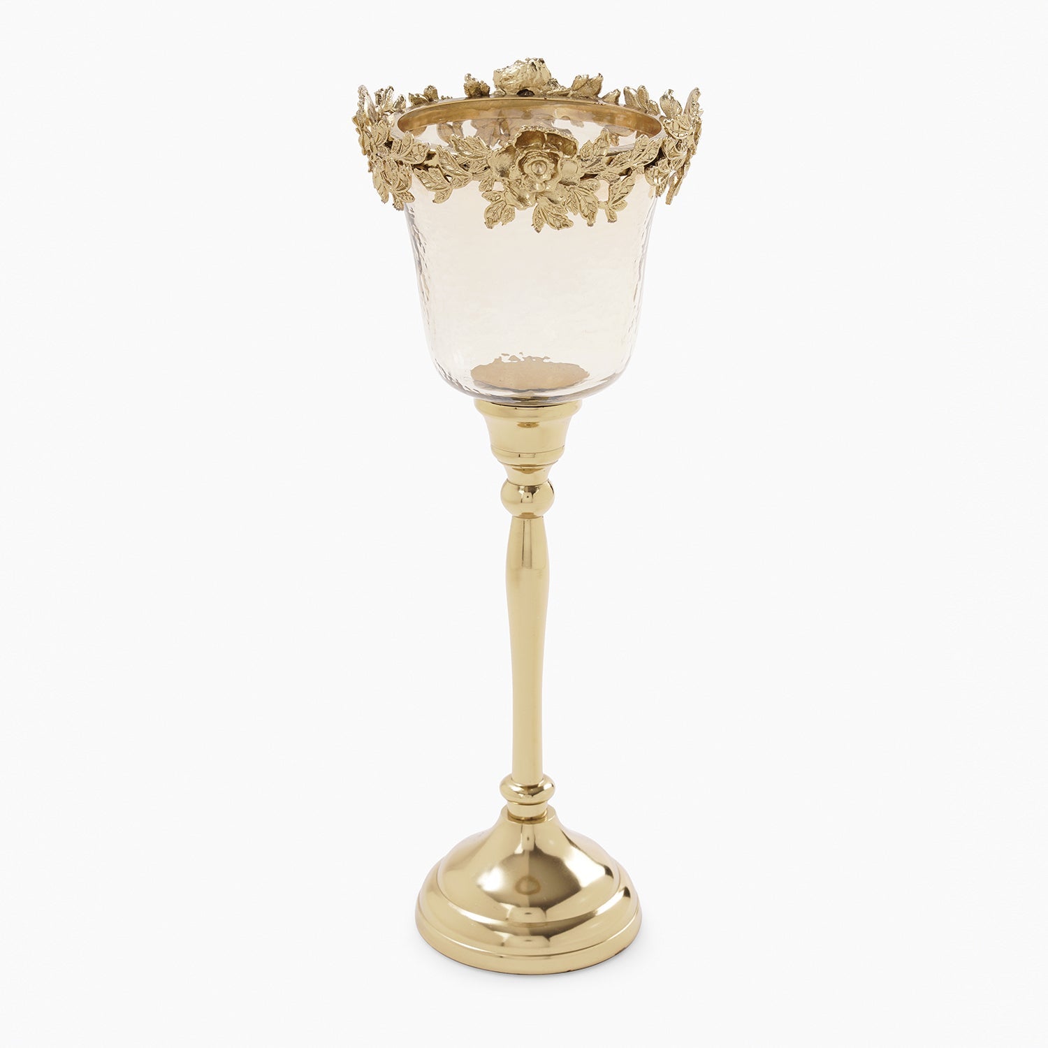 Amber & Gold Hammered Candle Holder with Stand - Large