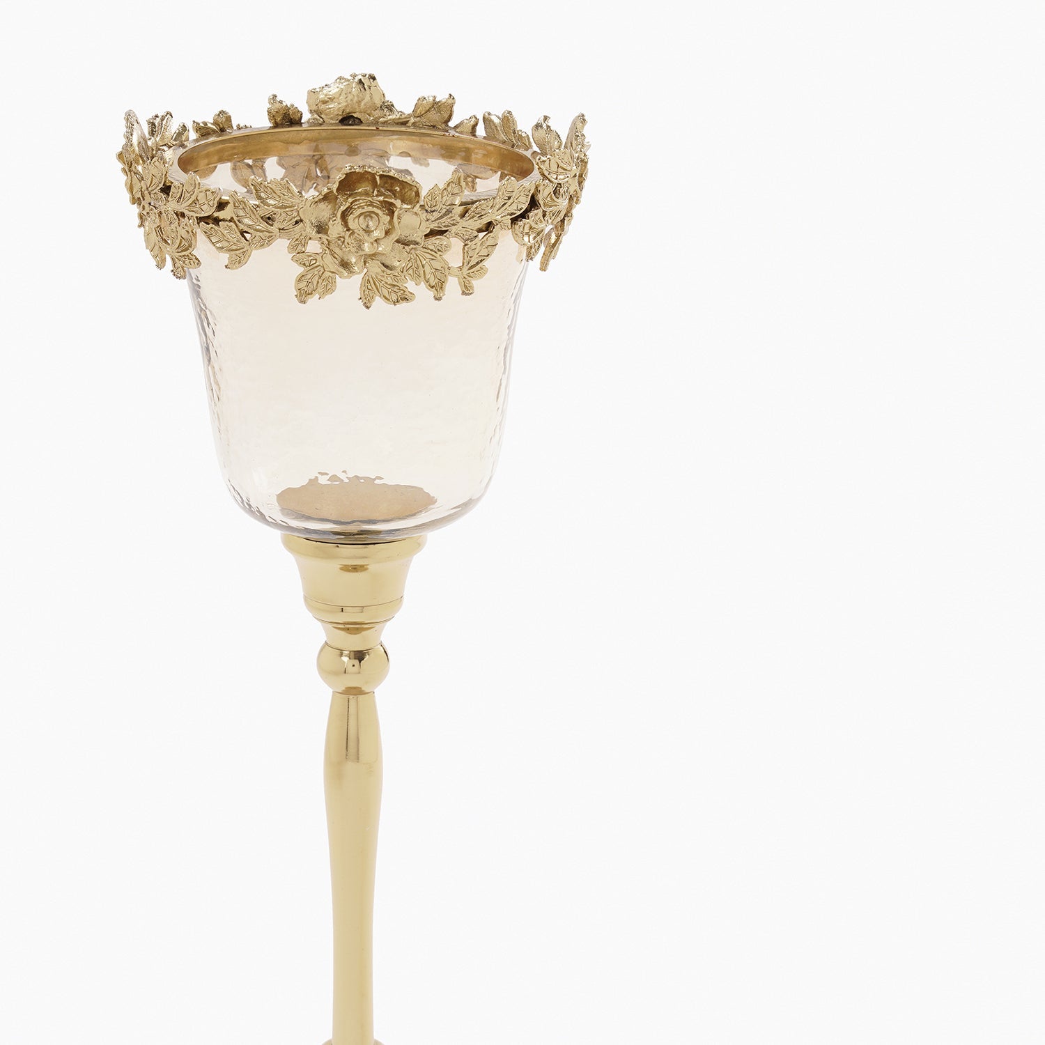 Amber & Gold Hammered Candle Holder with Stand - Large