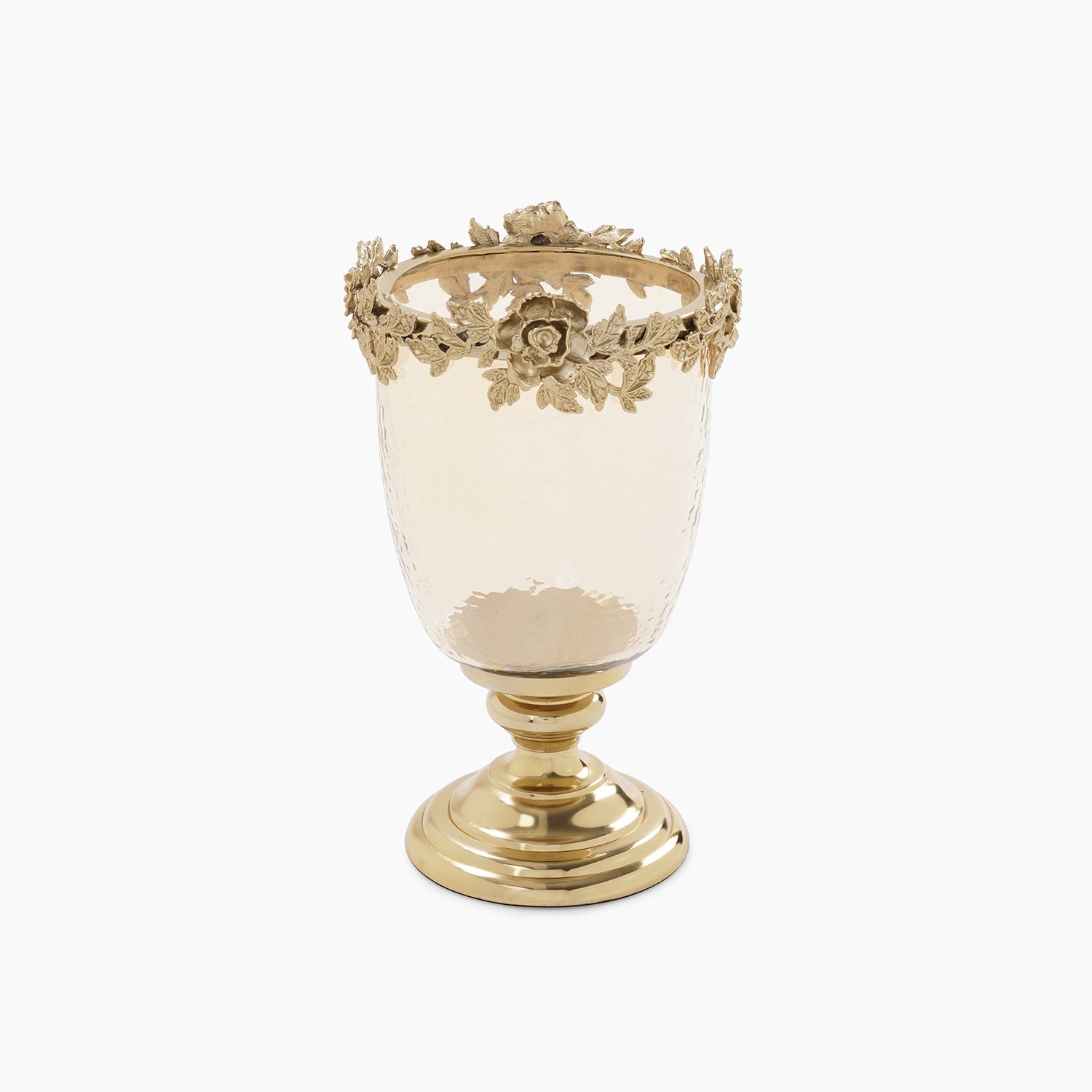 Amber & Gold Glass Hammered Candle Holder