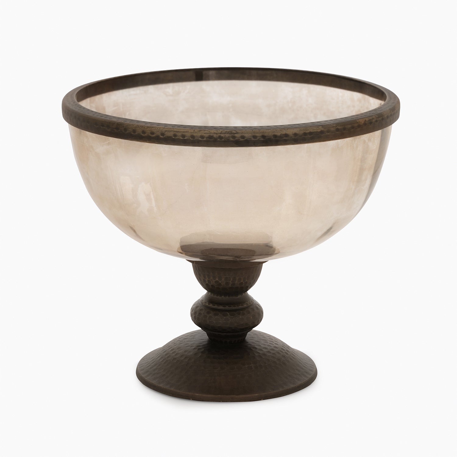 Brown Antique Textured Glass Bowl with Metal Base