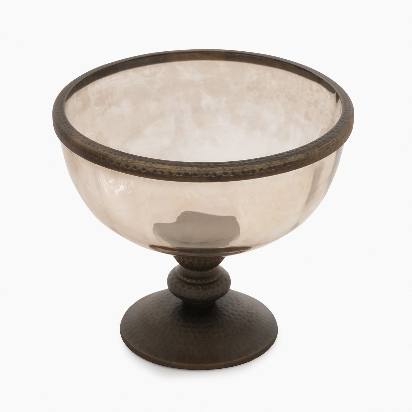Brown Antique Textured Glass Bowl with Metal Base