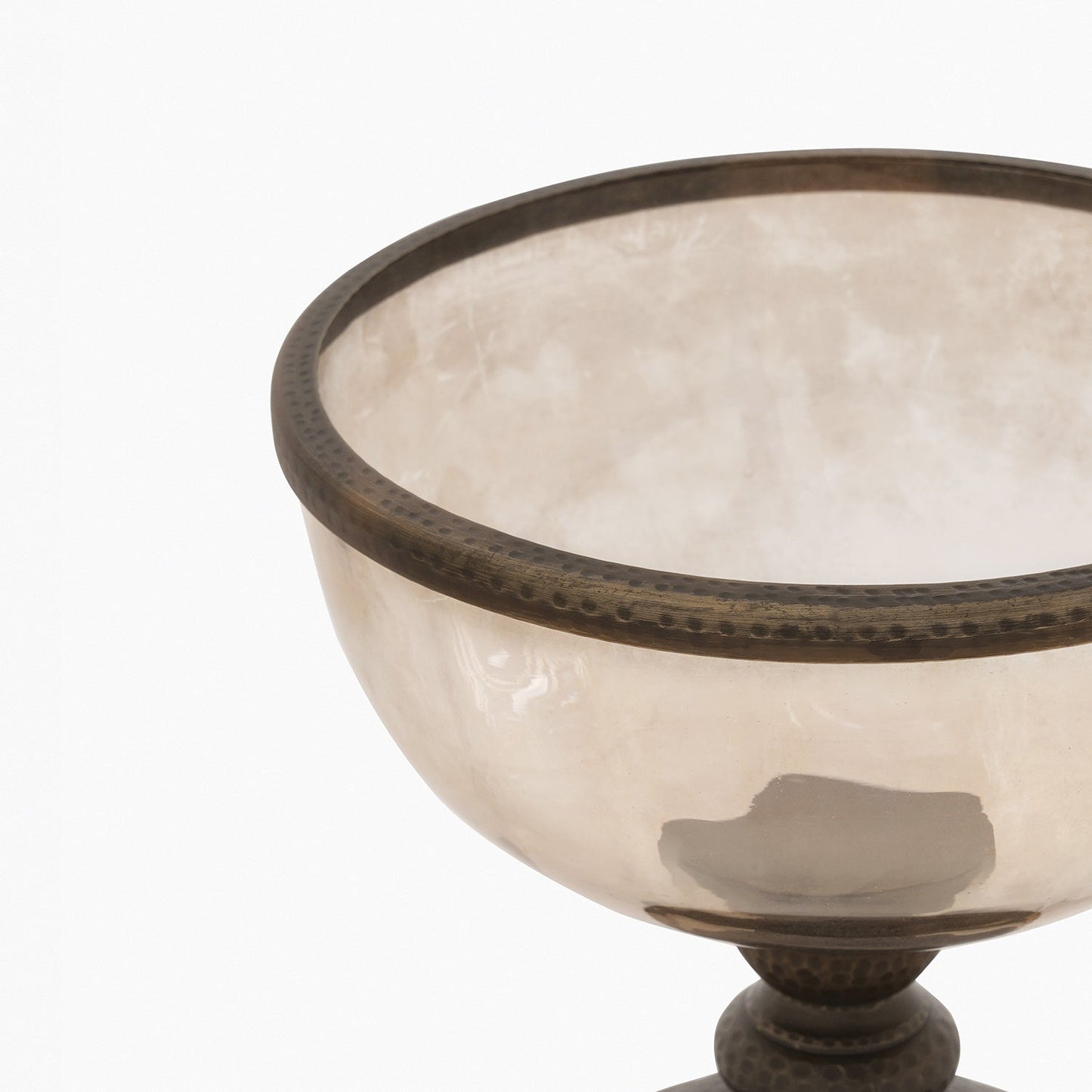 Brown Antique Textured Glass Bowl with Metal Base