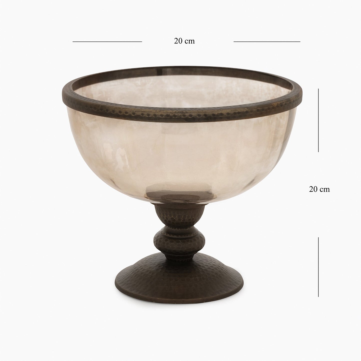 Brown Antique Textured Glass Bowl with Metal Base