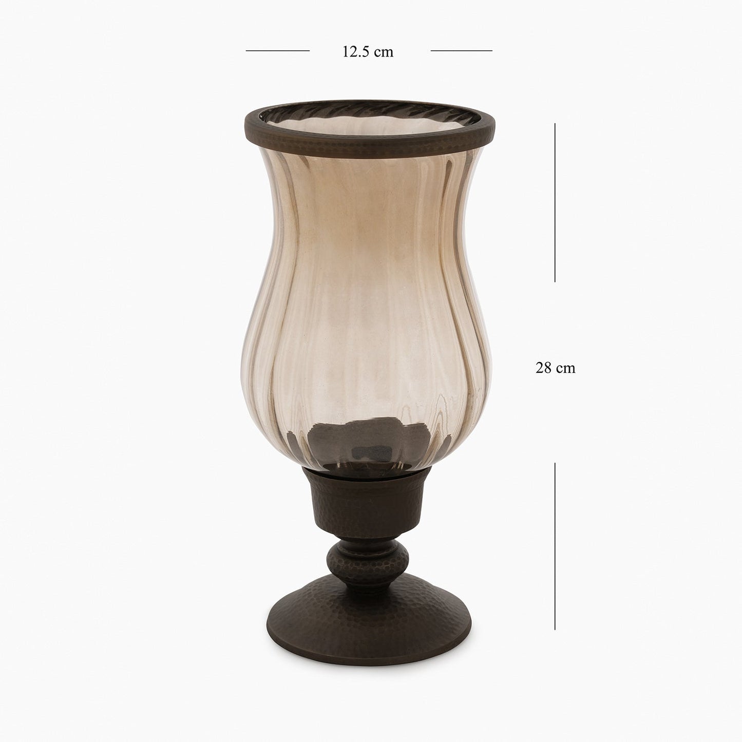 Brown Antique Glass Hurricane with Hammered Base