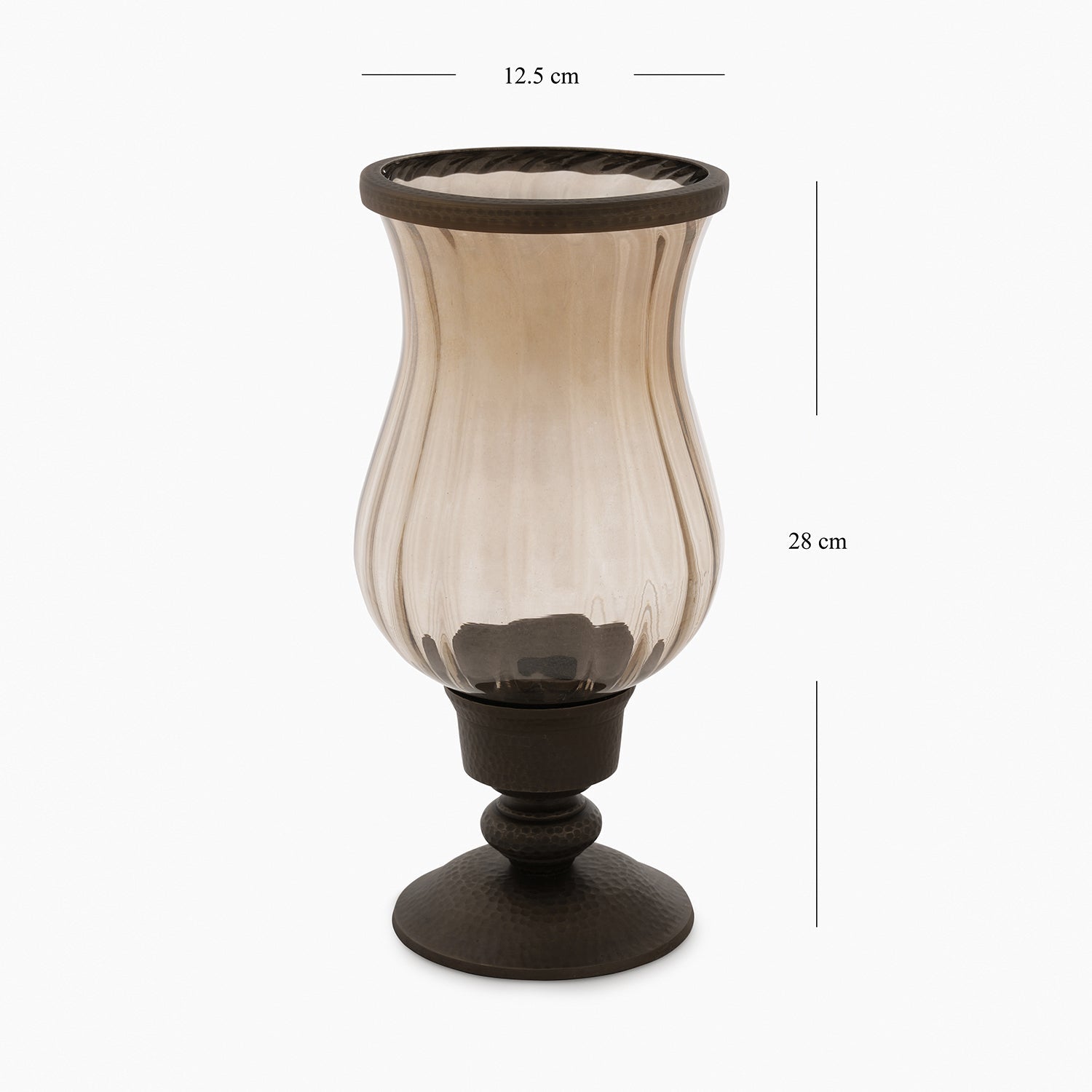 Brown Antique Glass Hurricane with Hammered Base